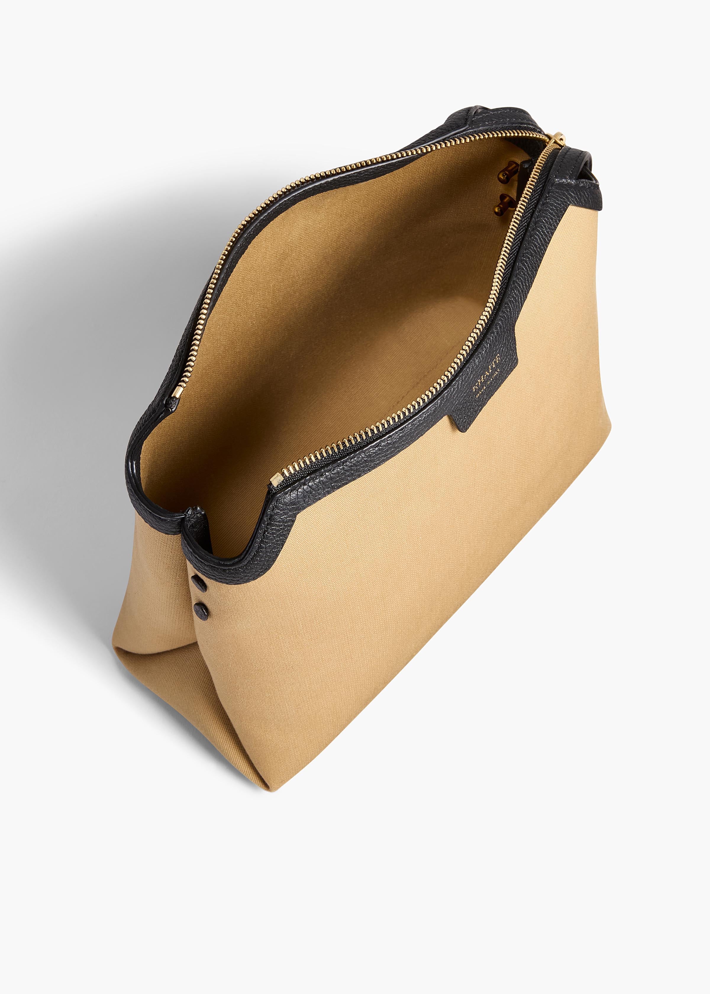 Khaite - Lina Crossbody Bag in Honey Canvas with Black Leather - Image 11