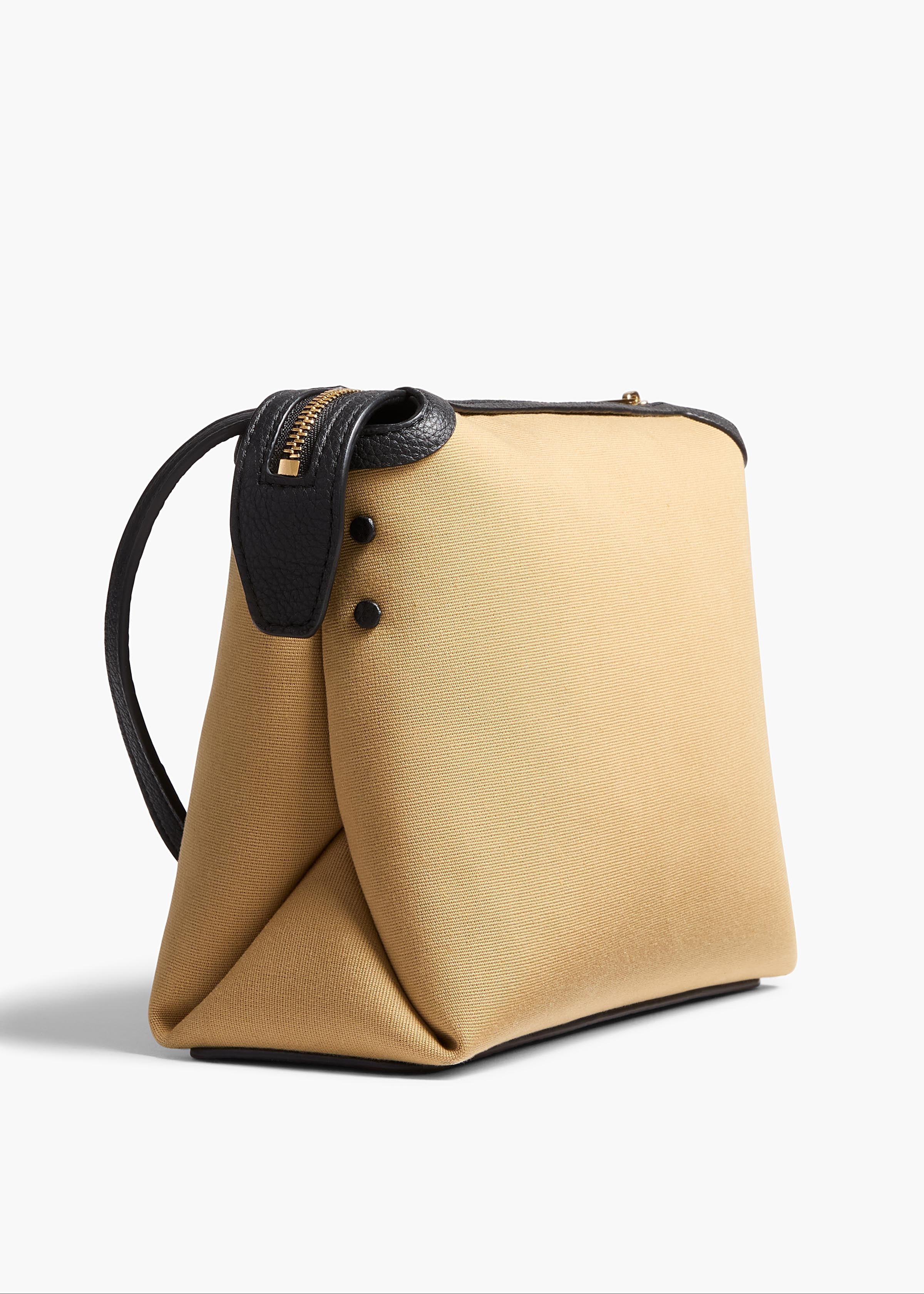 Khaite - Lina Crossbody Bag in Honey Canvas with Black Leather - Image 3