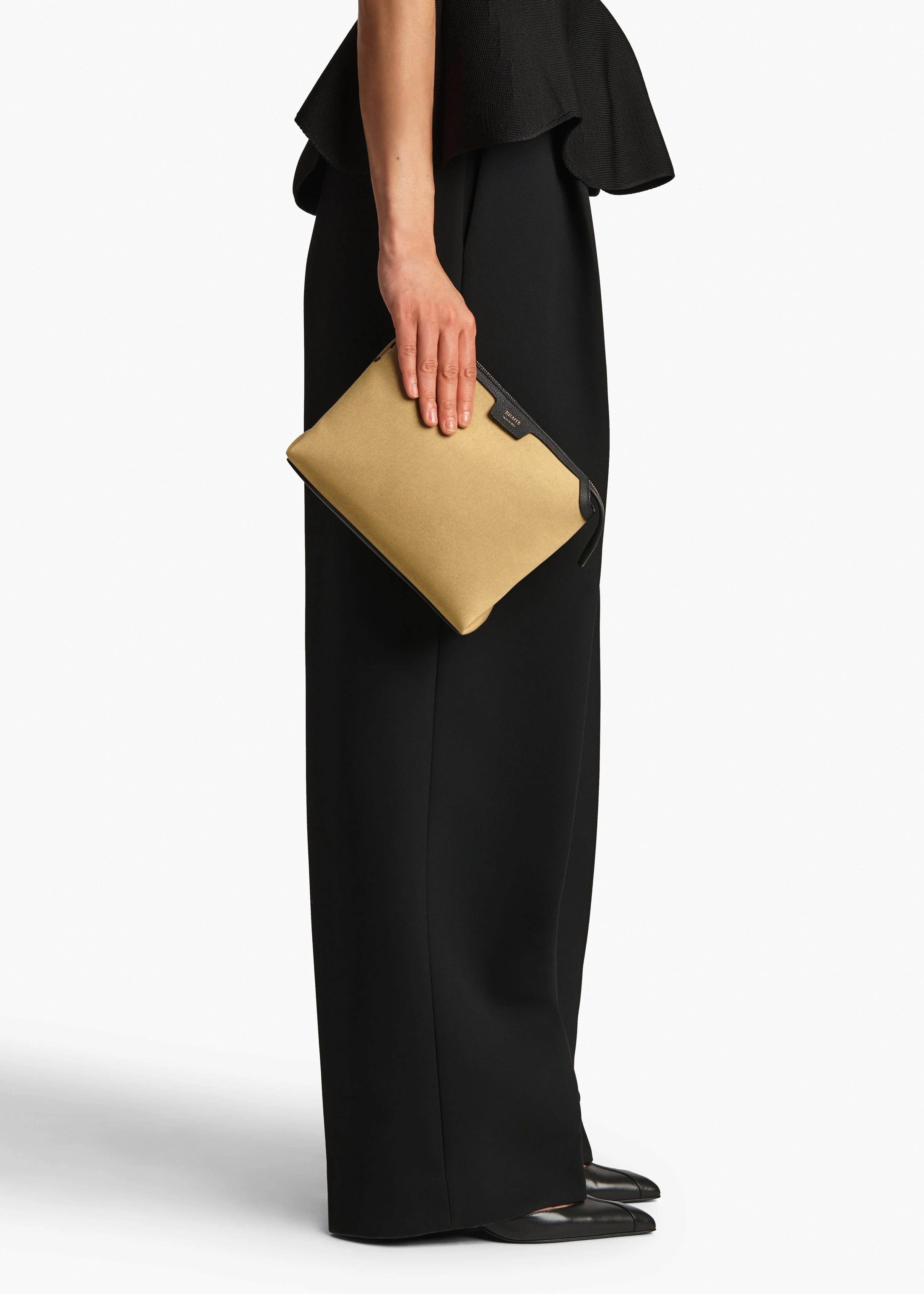 Khaite - Lina Crossbody Bag in Honey Canvas with Black Leather - Image 6
