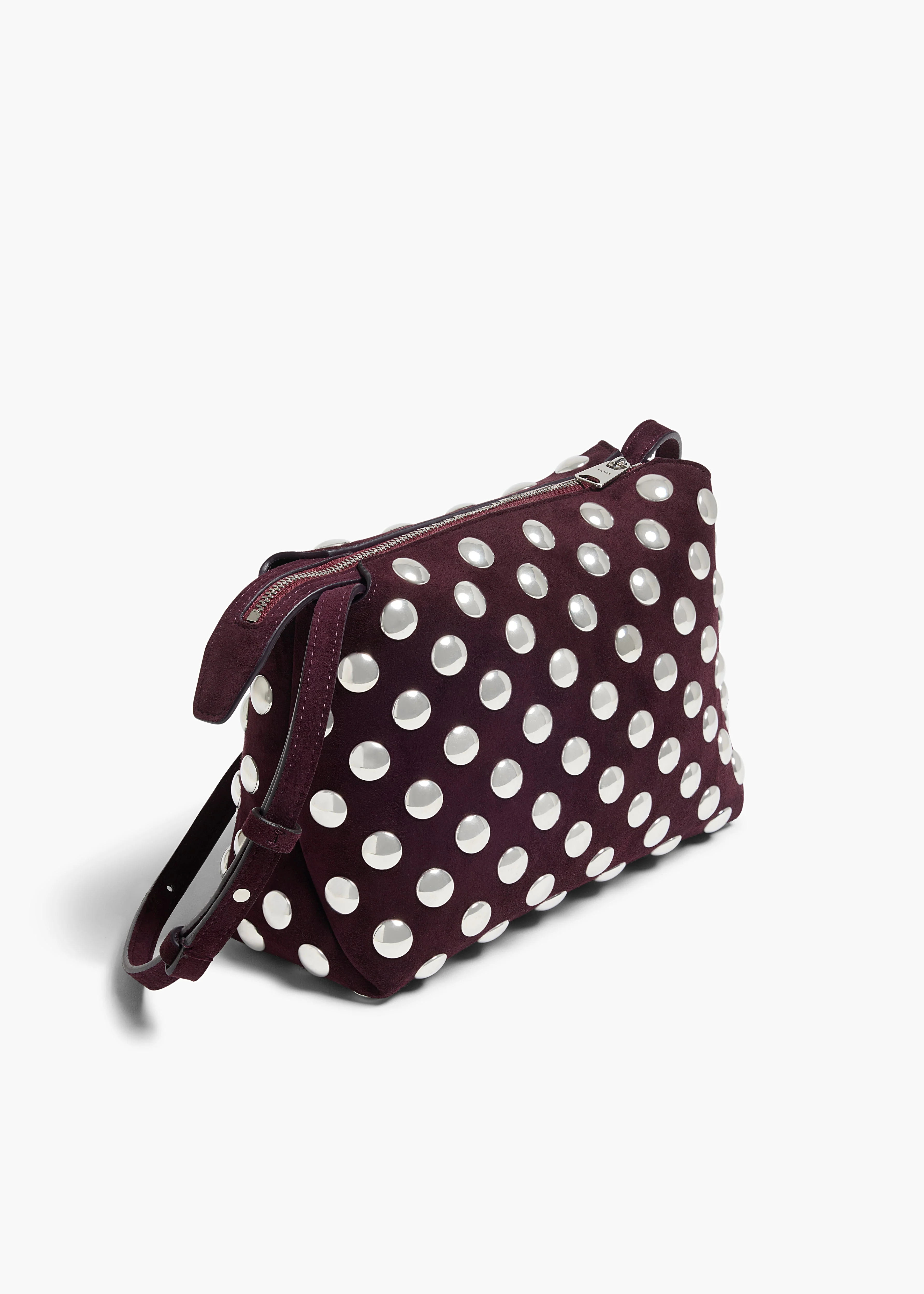 Khaite - Lina Crossbody Bag in Rouge Noir Suede with Silver Studs - Image 2