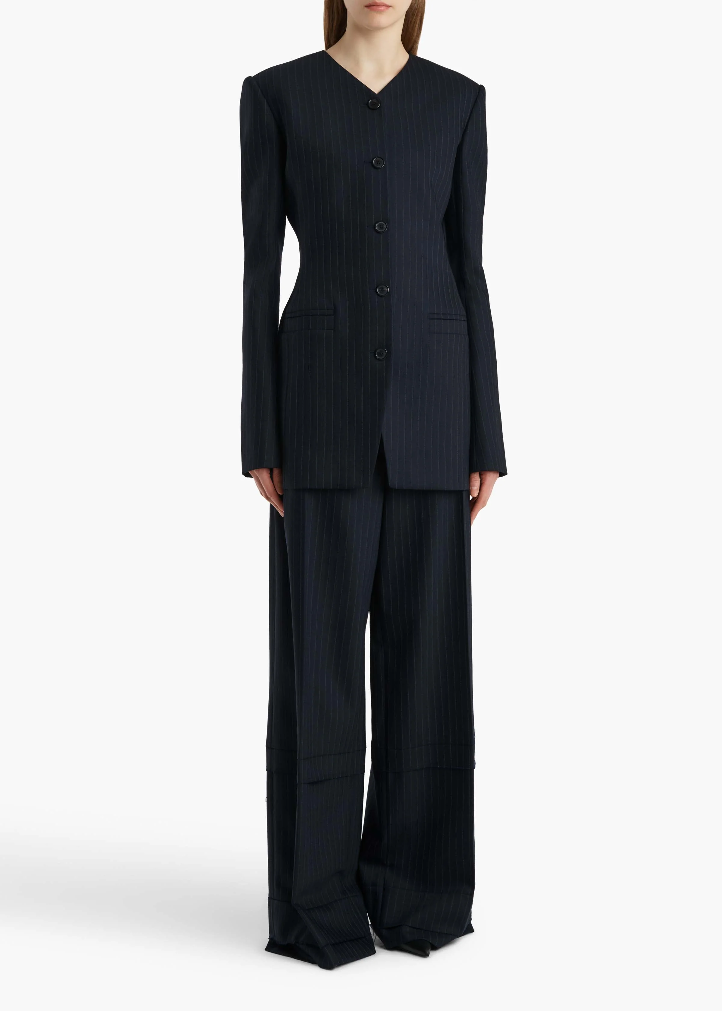 Khaite - Linden Pant in Navy and White Stripe - Image 2