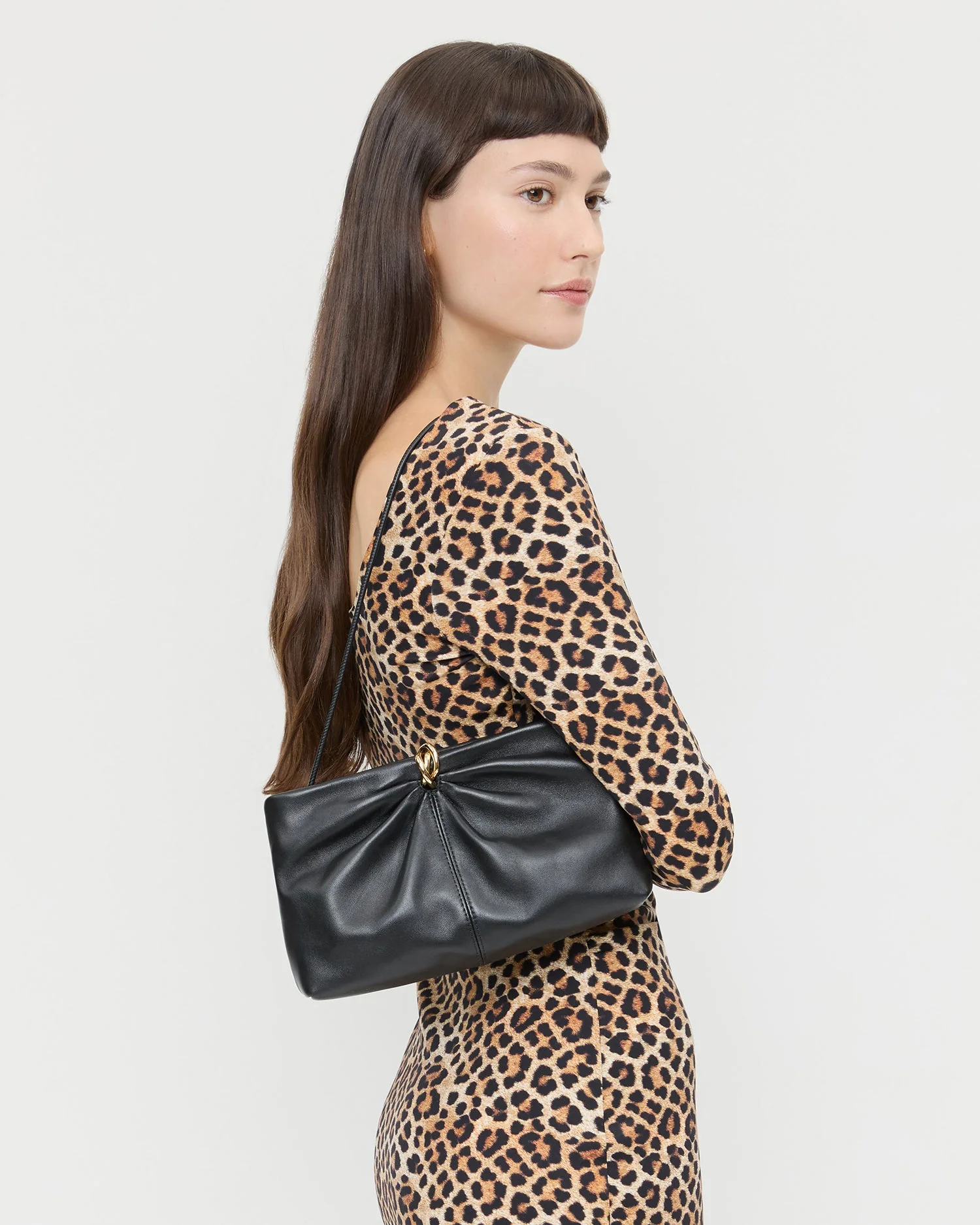 Loeffler Randall - Corrine Black Leather Gathered Clutch - Image 5