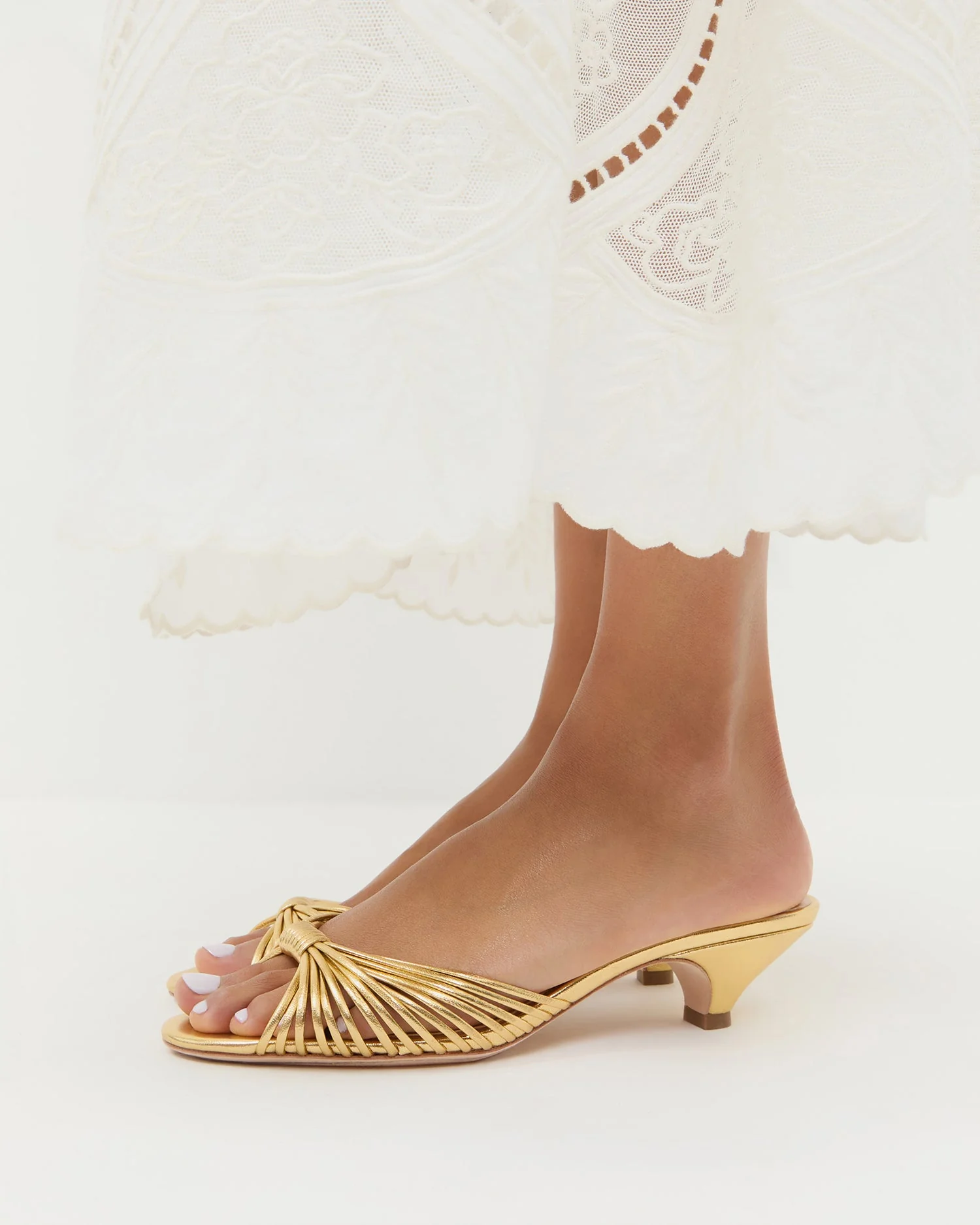 Loeffler Randall - Dixie Gold Leather Kitten Heel - Image 2