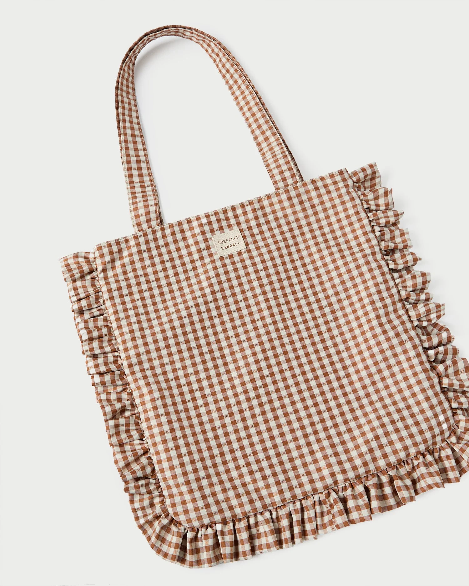 Loeffler Randall - Justine Brown/Cream Gingham Ruffle Tote - Image 2