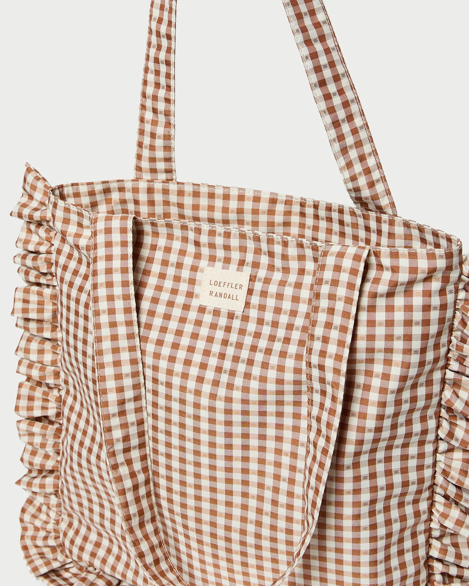 Loeffler Randall - Justine Brown/Cream Gingham Ruffle Tote - Image 3
