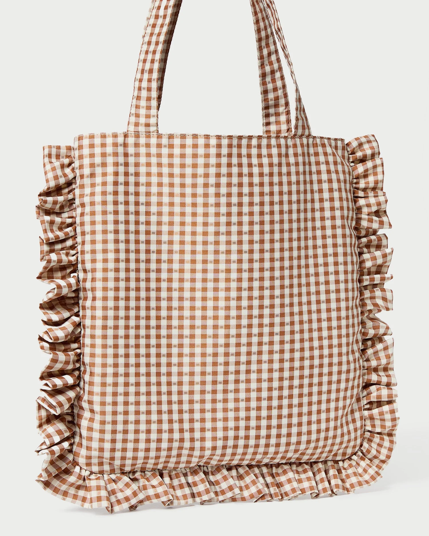 Loeffler Randall - Justine Brown/Cream Gingham Ruffle Tote - Image 4