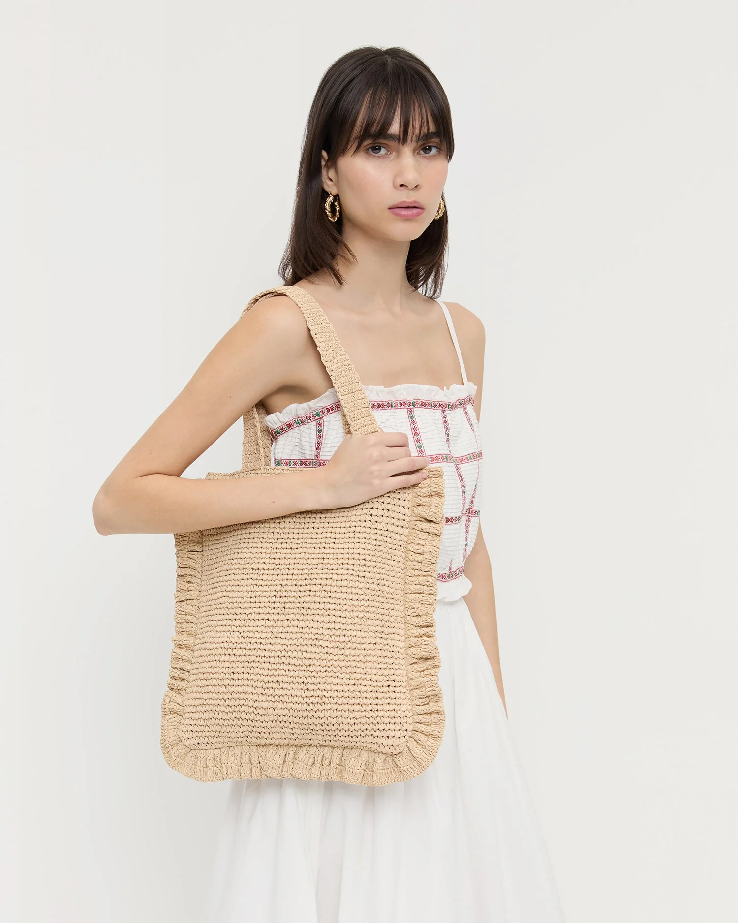 Loeffler Randall - Justine Natural Crochet Ruffle Tote - Image 5