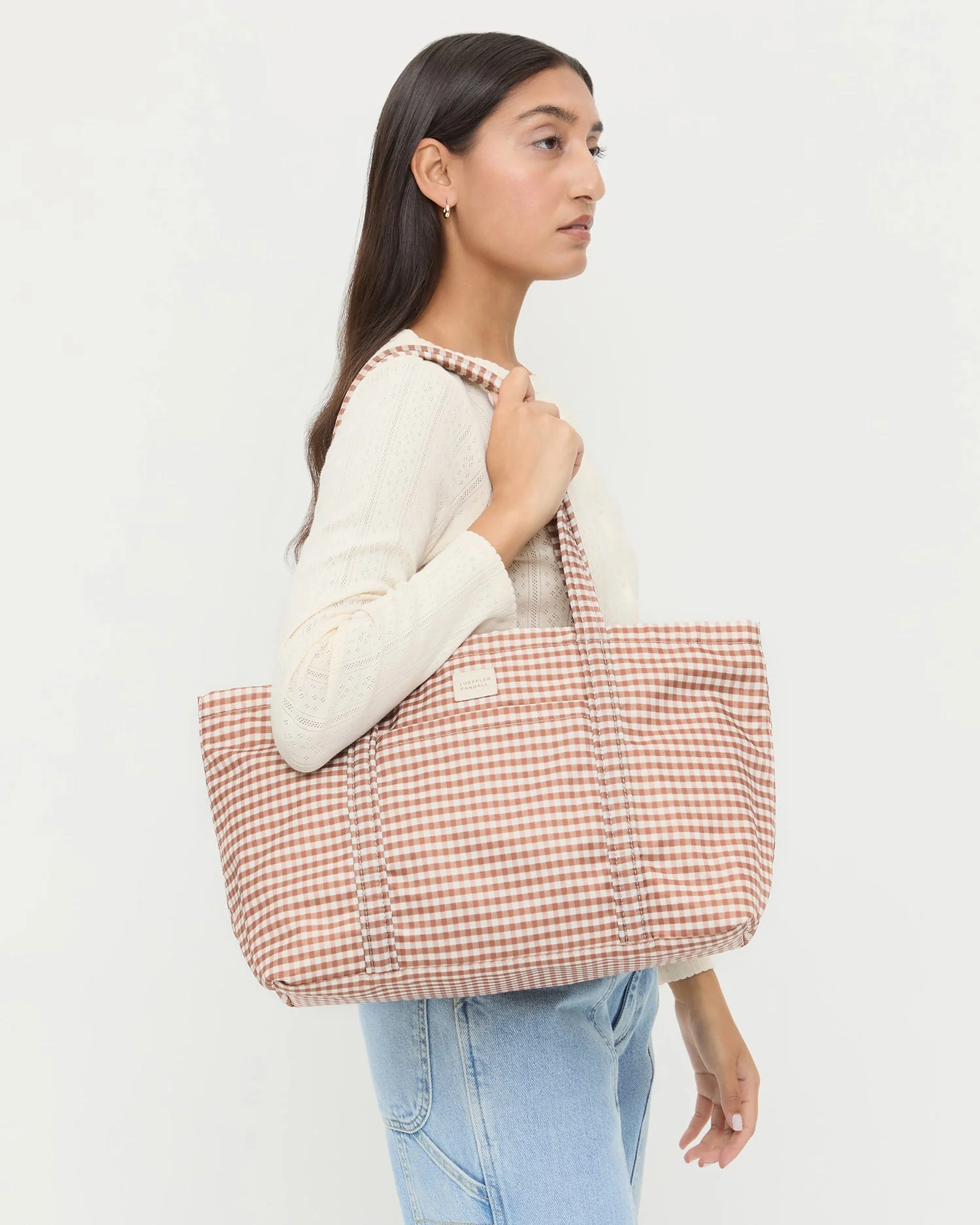 Loeffler Randall - Mira Brown Gingham Everyday Tote - Image 6