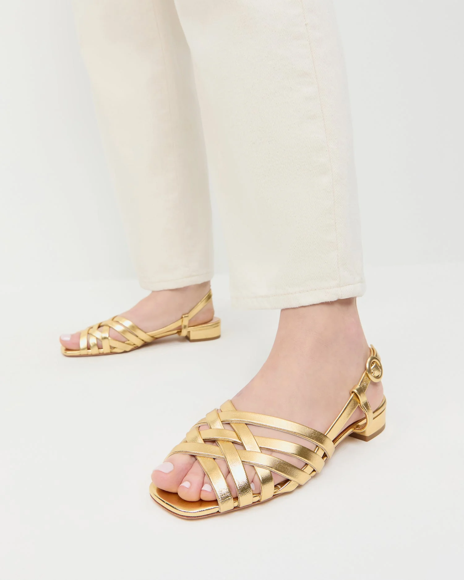 Loeffler Randall - Shelly Gold Leather Flat Sandal - Image 2