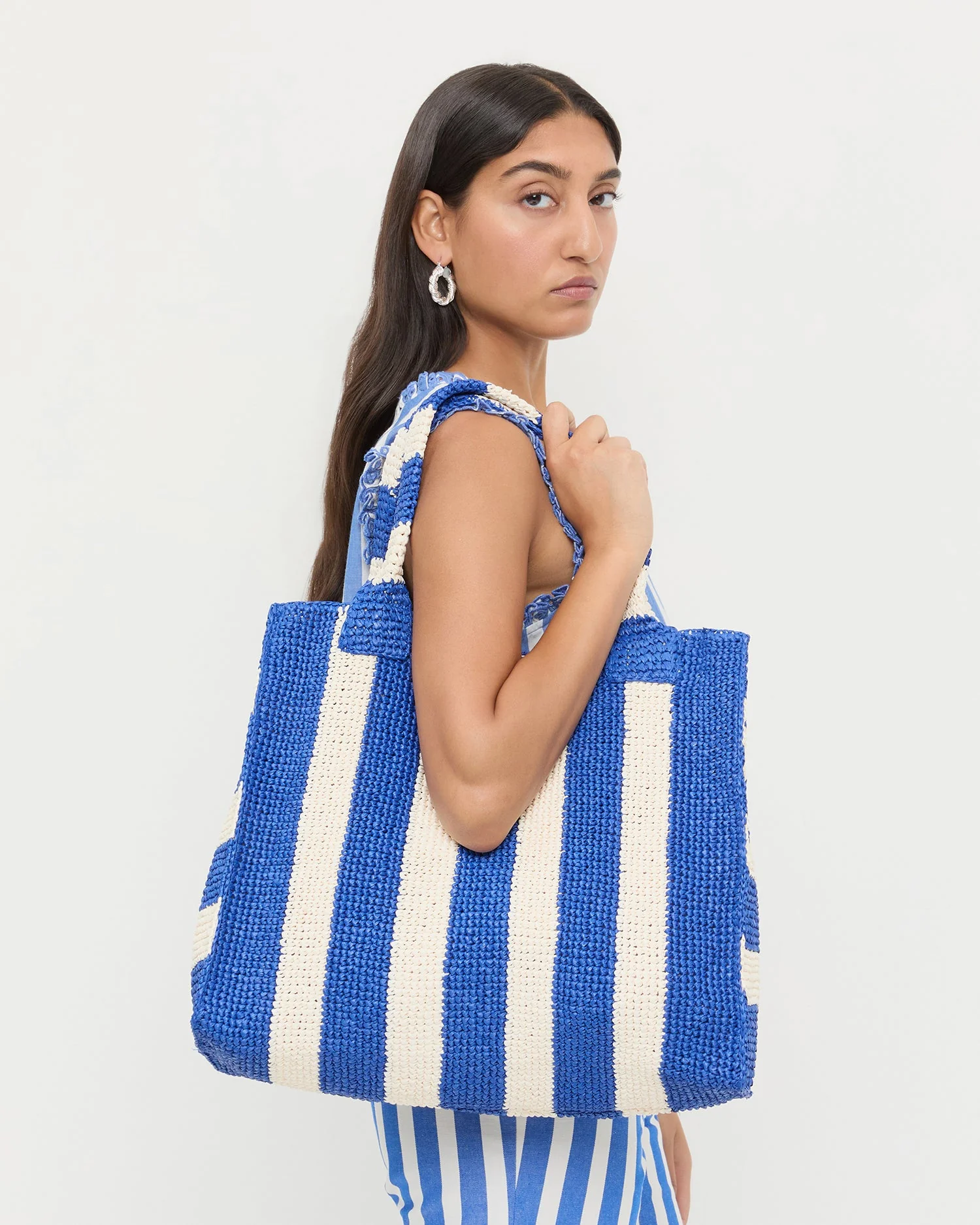 Loeffler Randall - Sol Blue Striped Crochet Beach Tote - Image 5