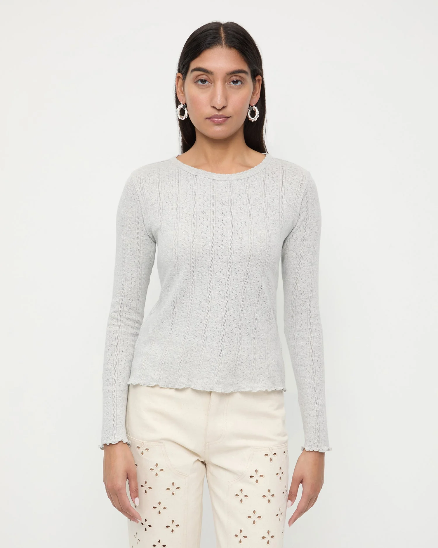 Loeffler Randall - Lolo Pointelle Long - Sleeve Tee