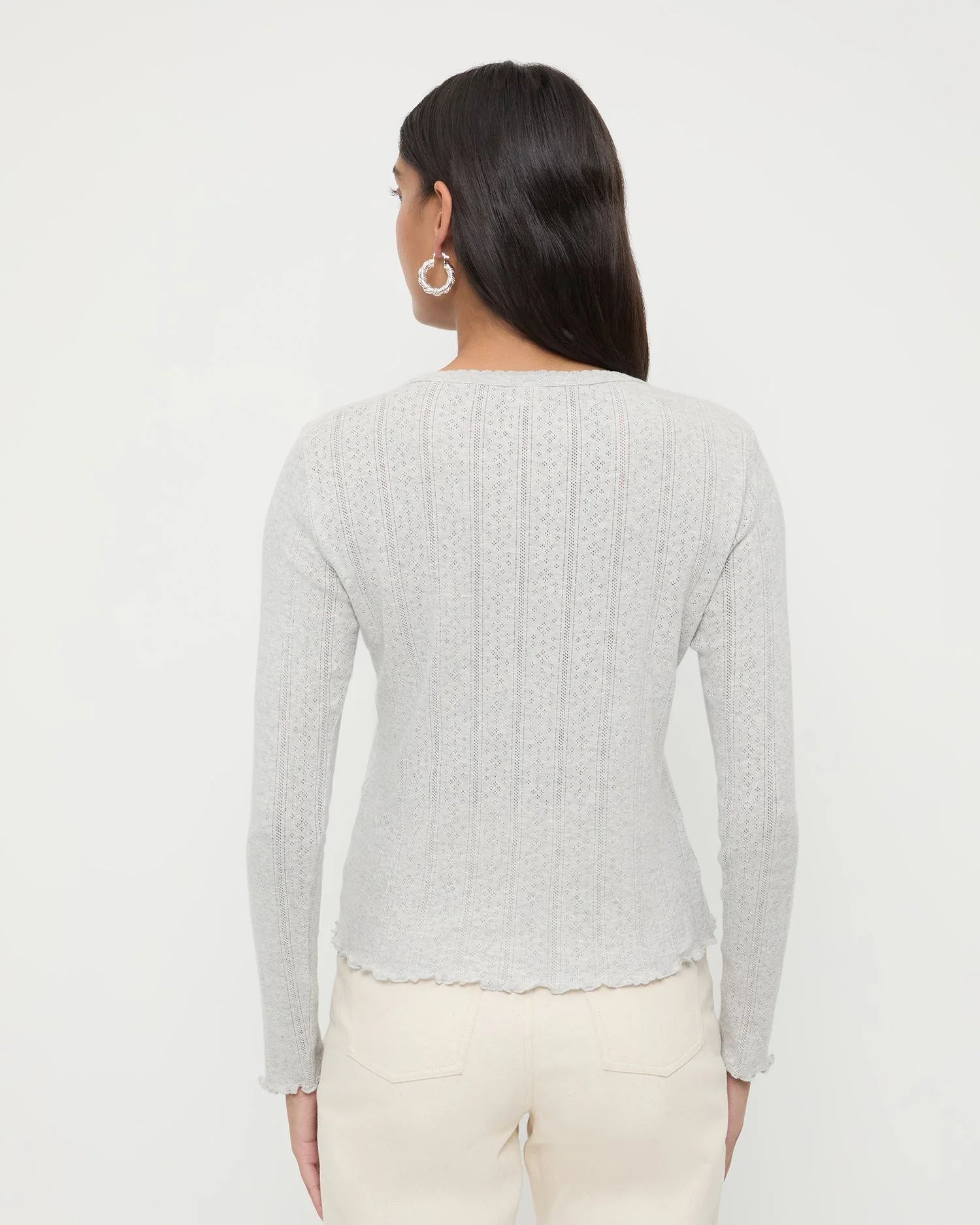 Loeffler Randall - Lolo Pointelle Long - Sleeve Tee - Image 3