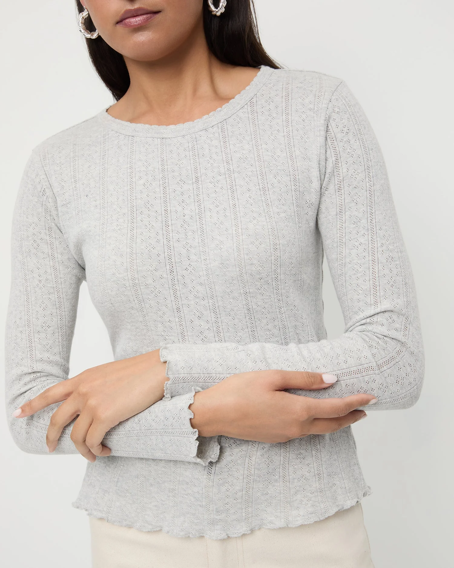 Loeffler Randall - Lolo Pointelle Long - Sleeve Tee - Image 4
