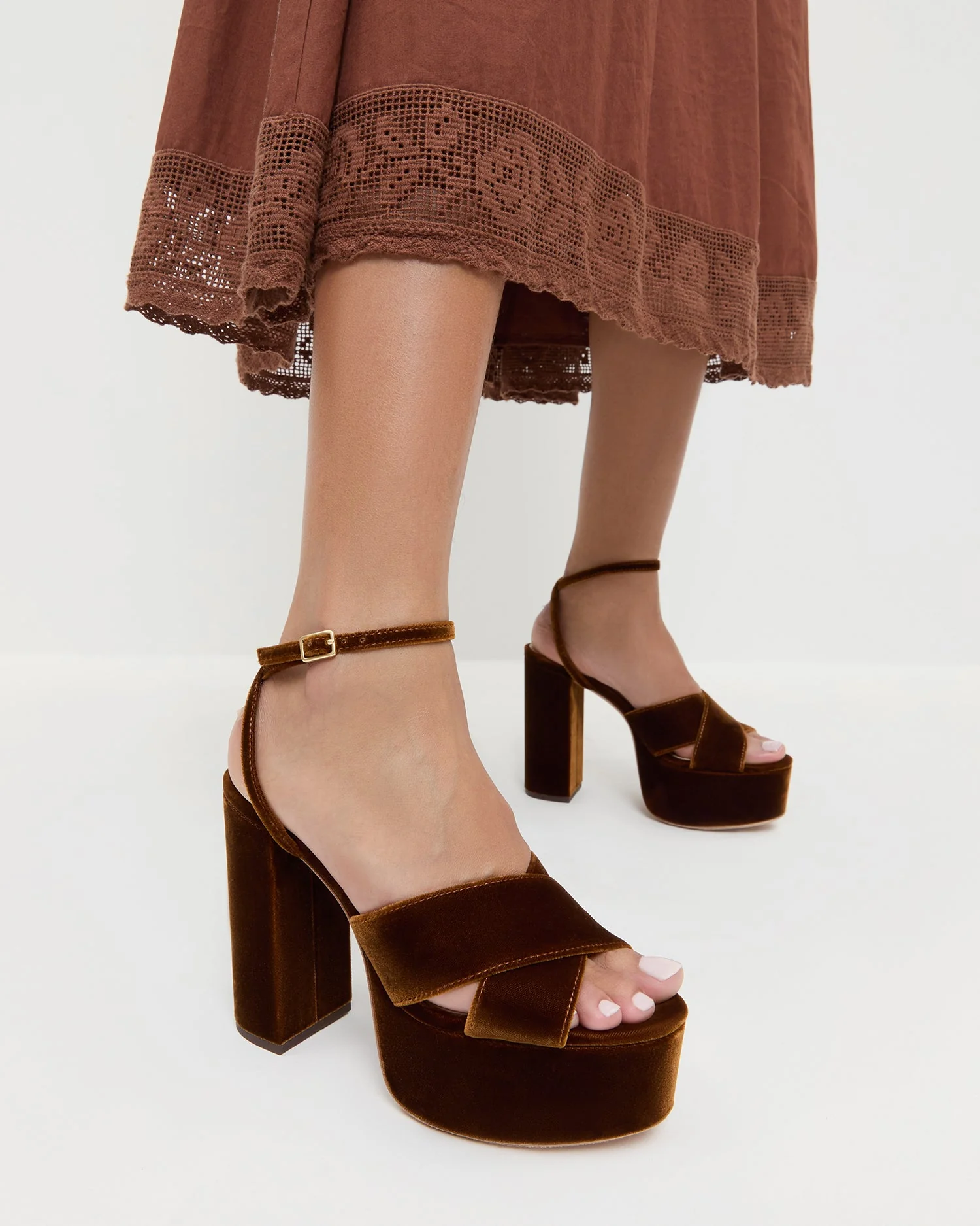 Loeffler Randall - Loretta Brown Velvet Platform Sandal - Image 2