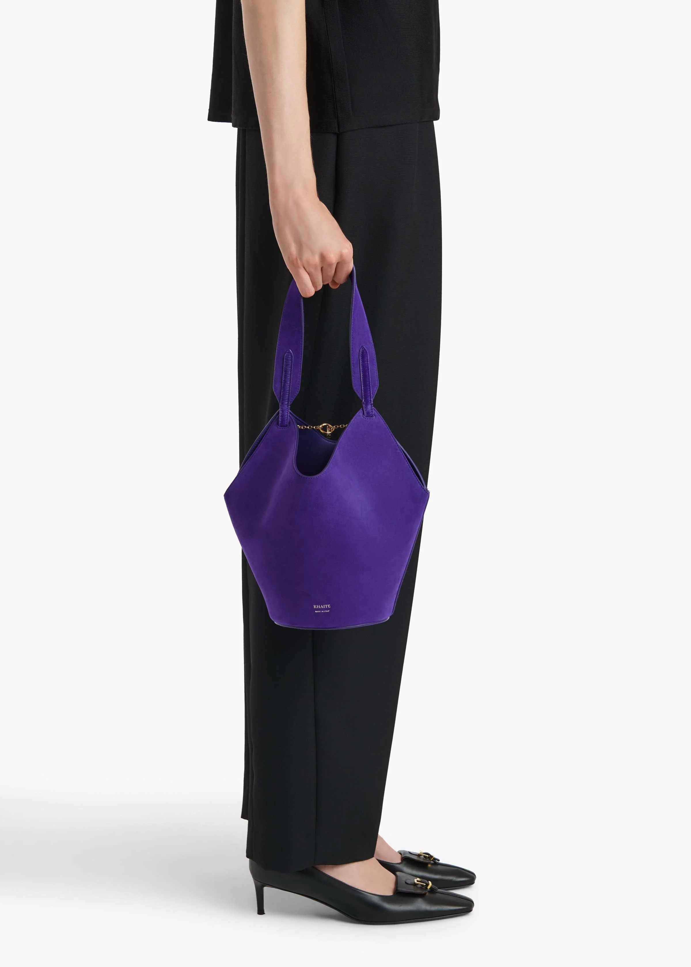 Khaite - Mini Lotus Tote in Amethyst Haircalf and Suede - Image 5