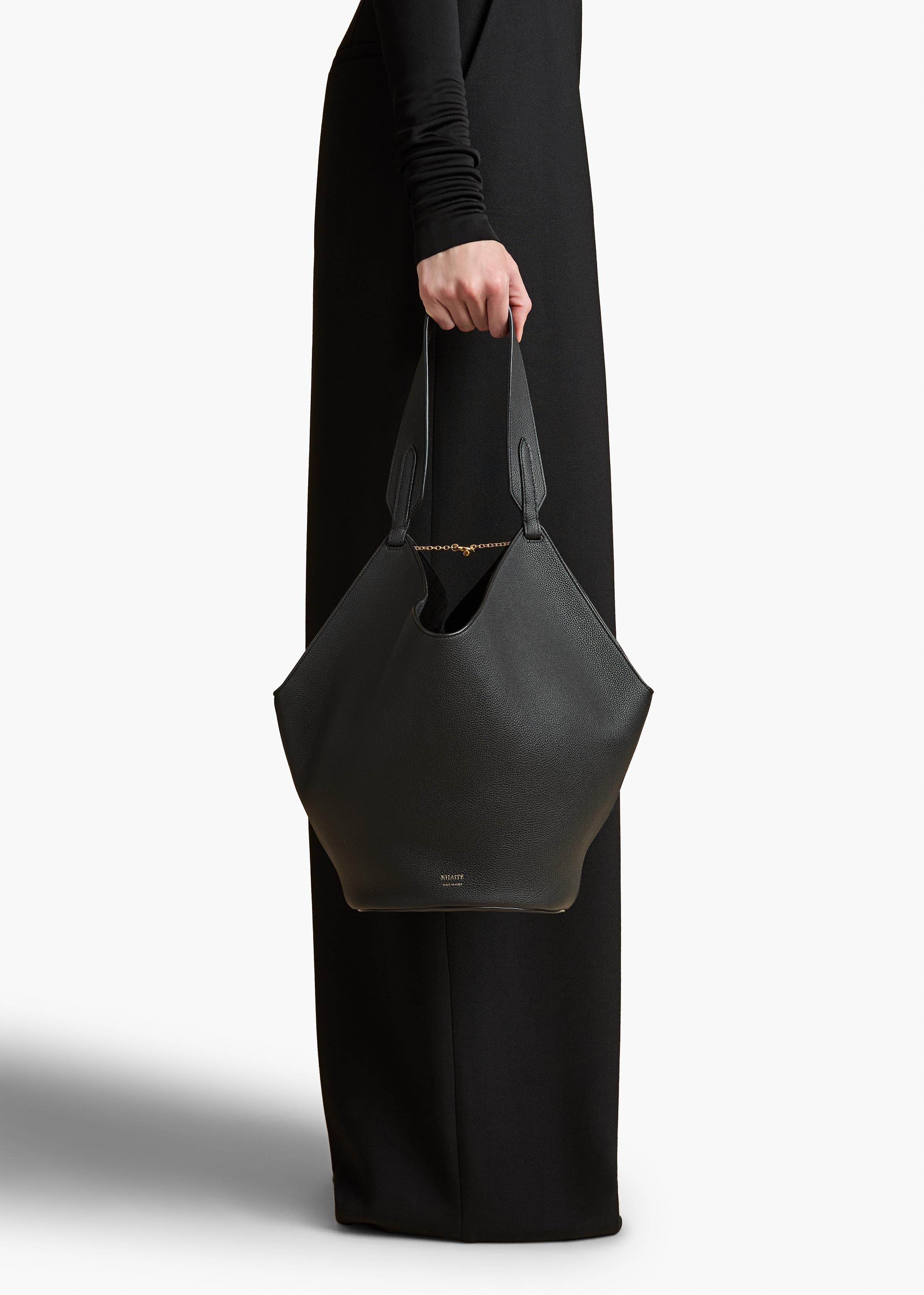 Khaite - Small Lotus Tote in Black Pebbled Leather - Image 5
