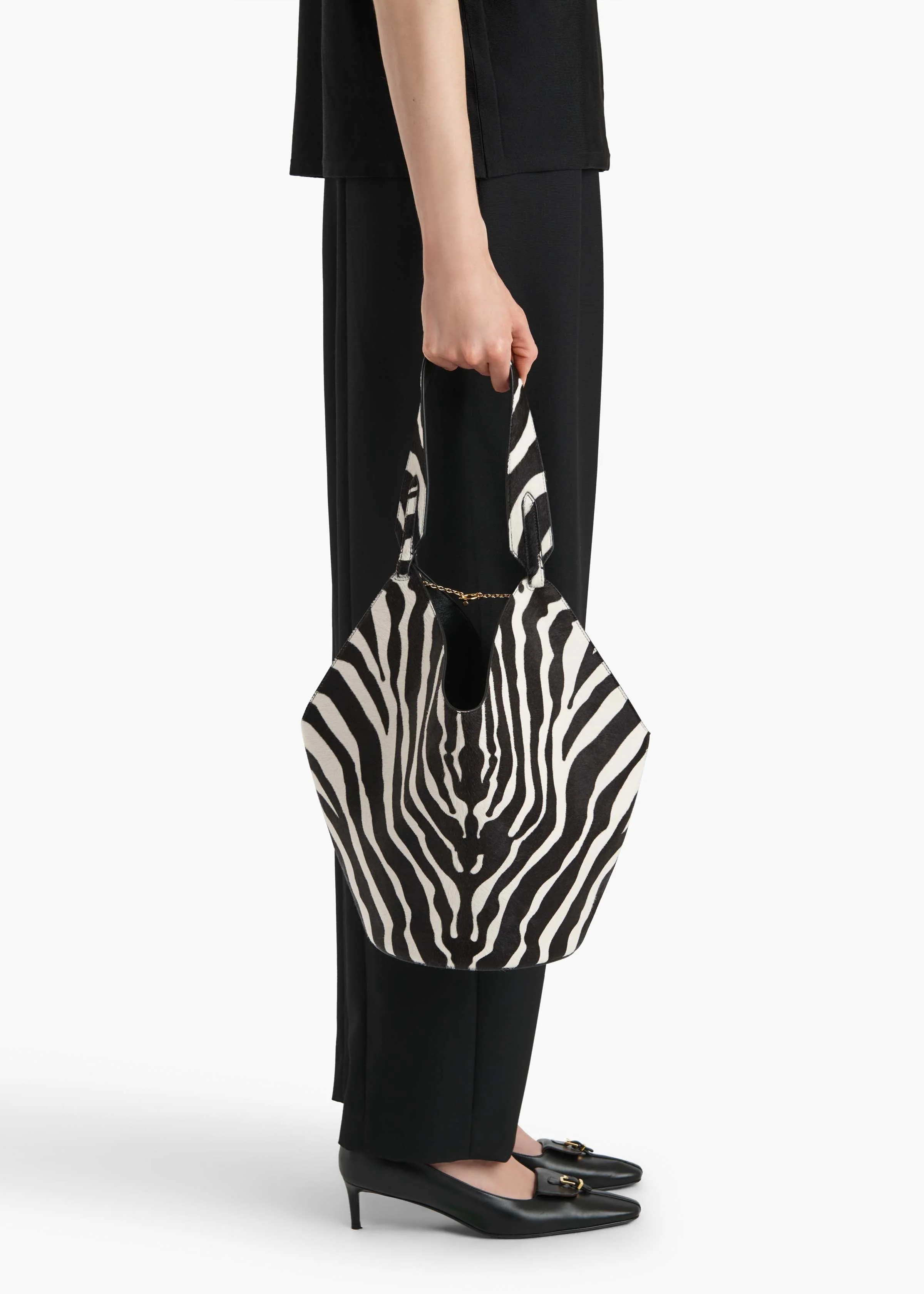 Khaite - Small Lotus Tote in Zebra Print Haircalf and Black Suede - Image 5