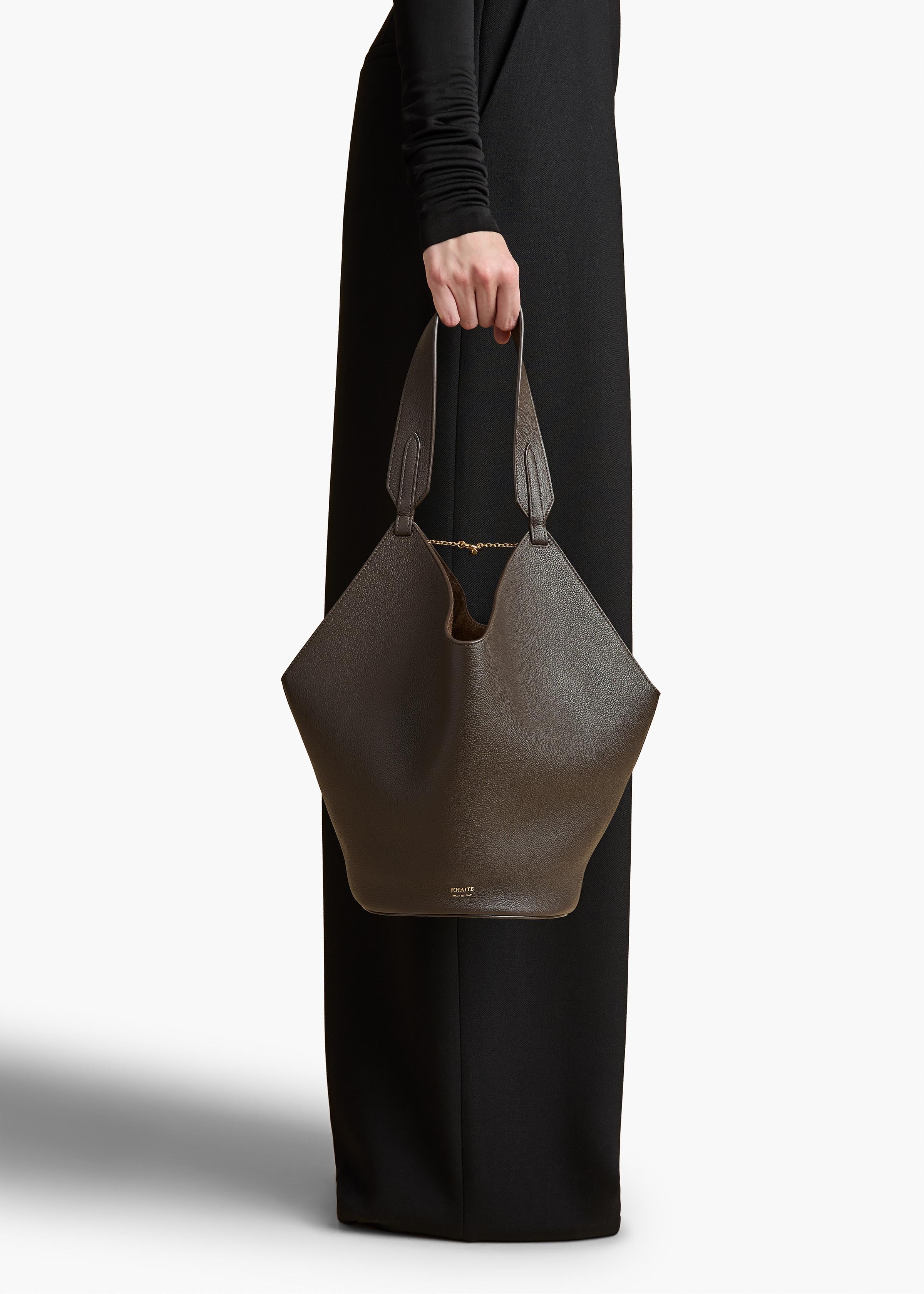 Khaite - Small Lotus Tote in Dark Brown Pebbled Leather - Image 11