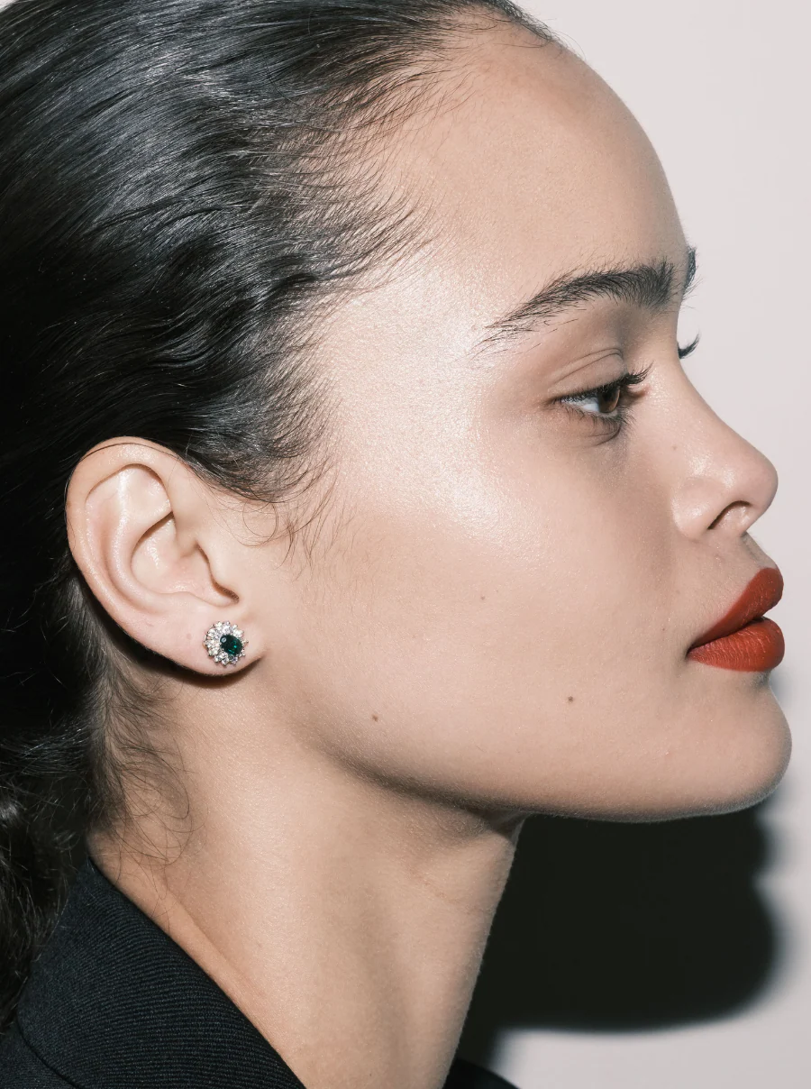 Dorsey - LOUISE STUD EARRINGS IN LAB EMERALD AND LAB WHITE SAPPHIRE - Image 2