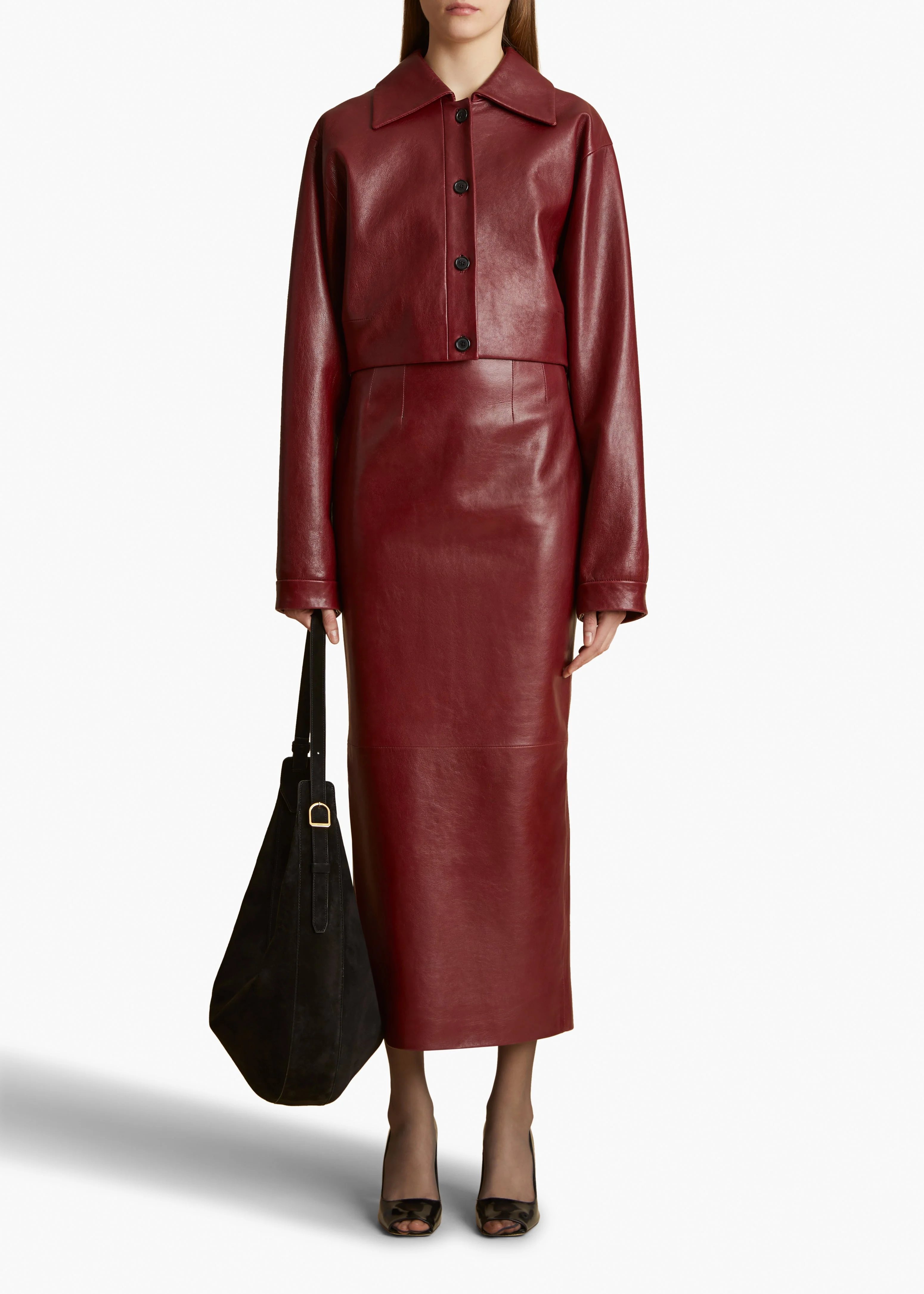 Khaite - Loxley Skirt in Oxblood Leather - Image 9