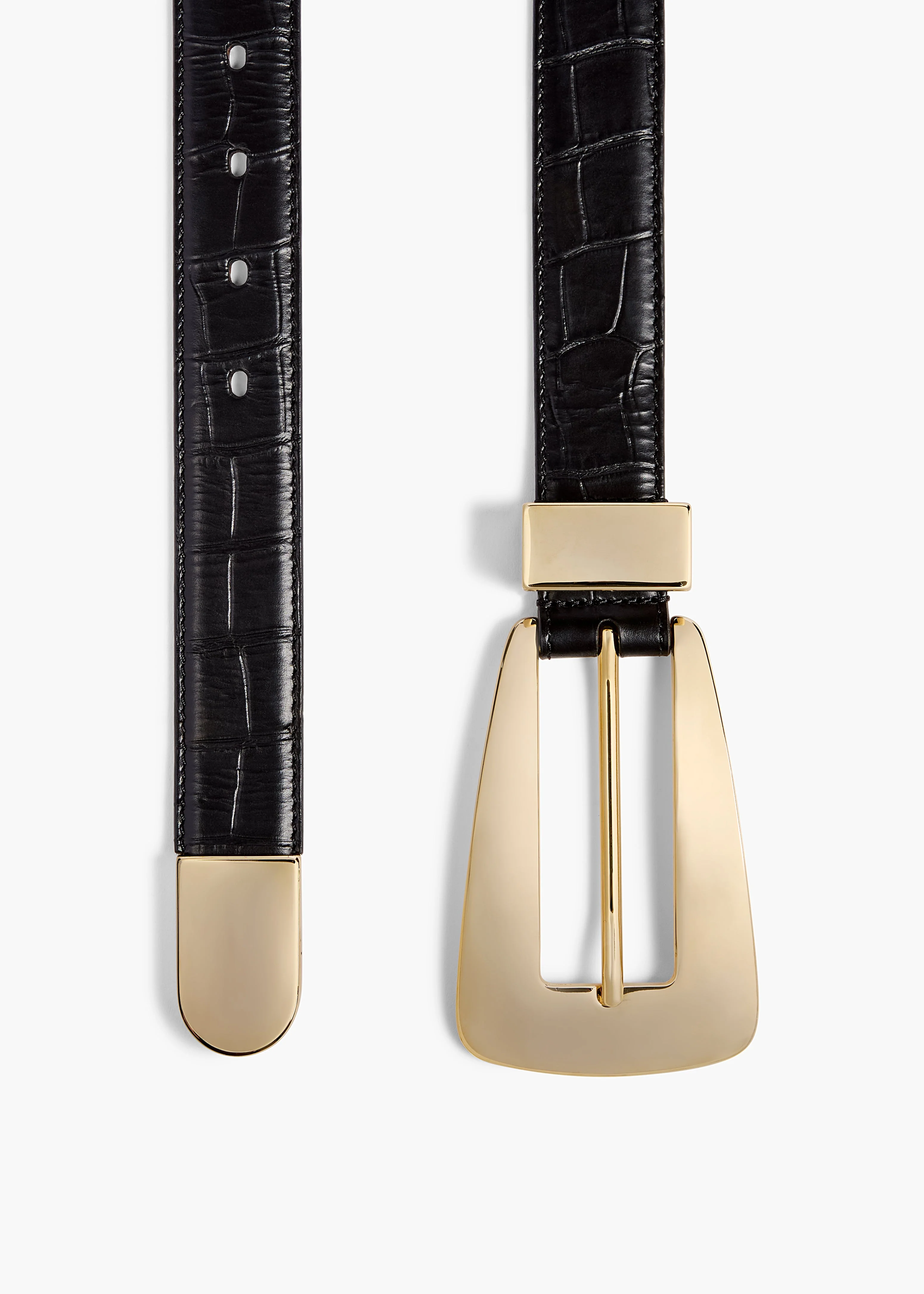 Khaite - Lucca Belt in Black Croc - Embossed Leather with Gold - Image 2