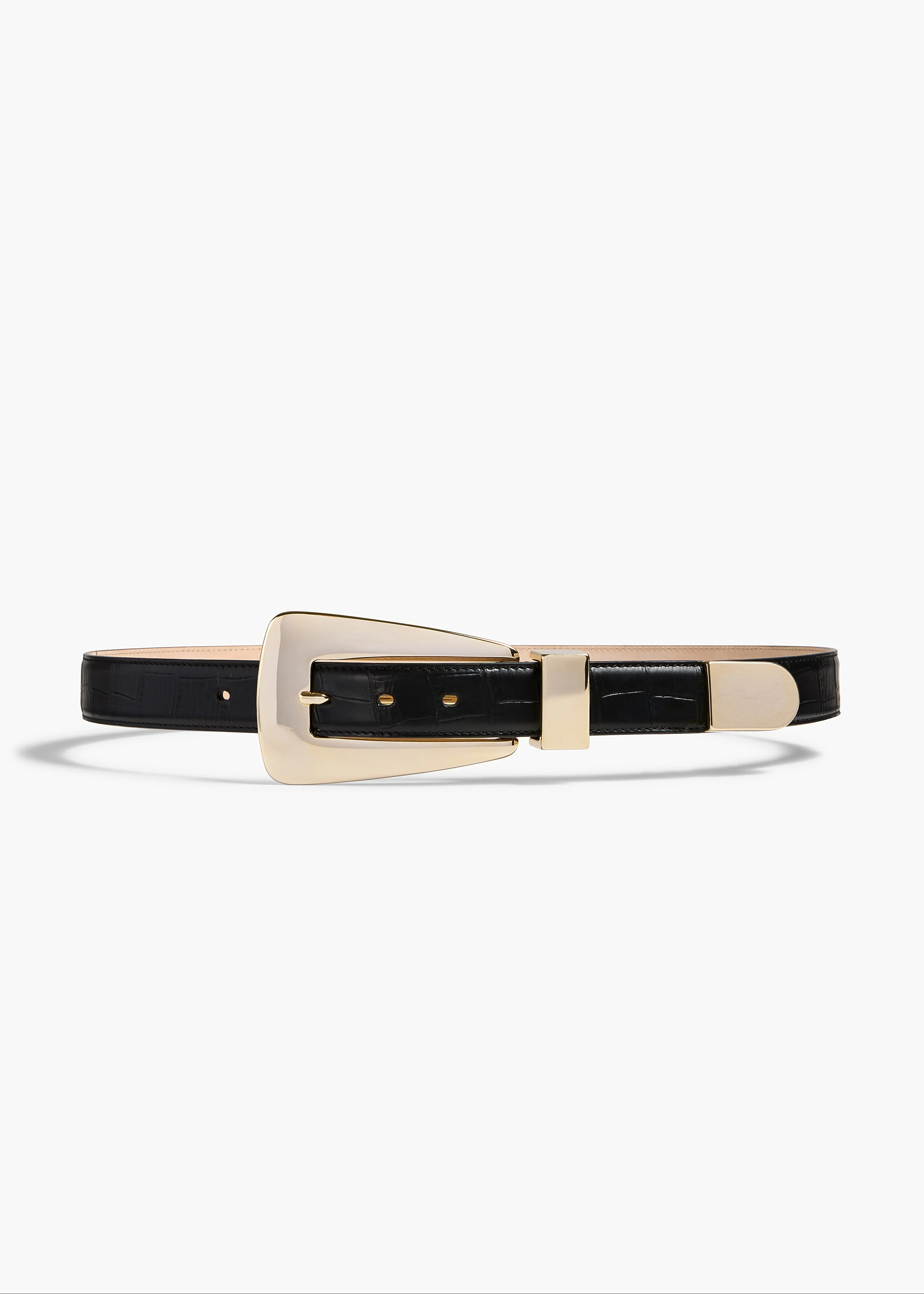 Khaite - Lucca Belt in Black Croc - Embossed Leather with Gold - Image 4