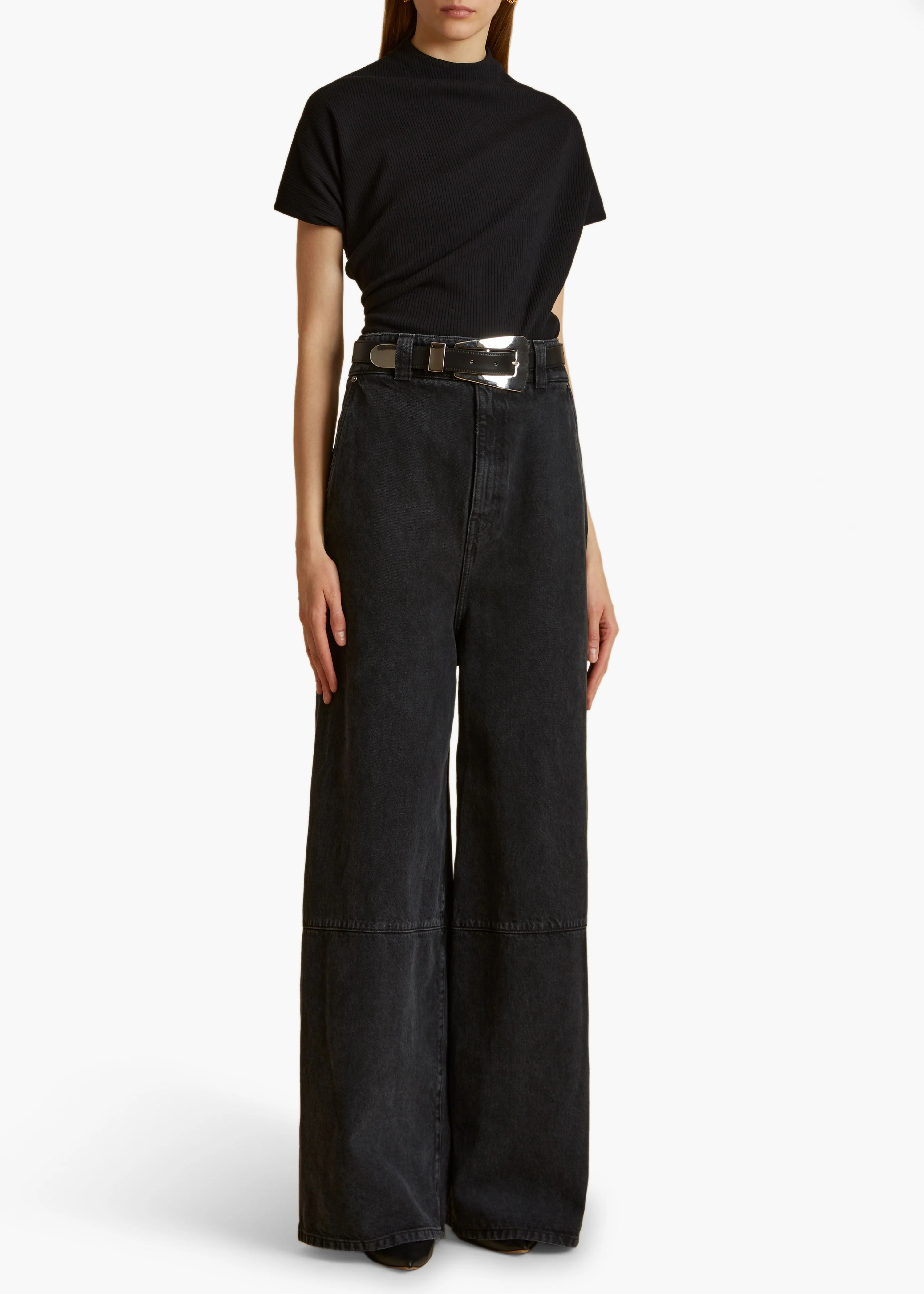 Khaite - Lucca Belt in Black Leather with Silver - Image 9