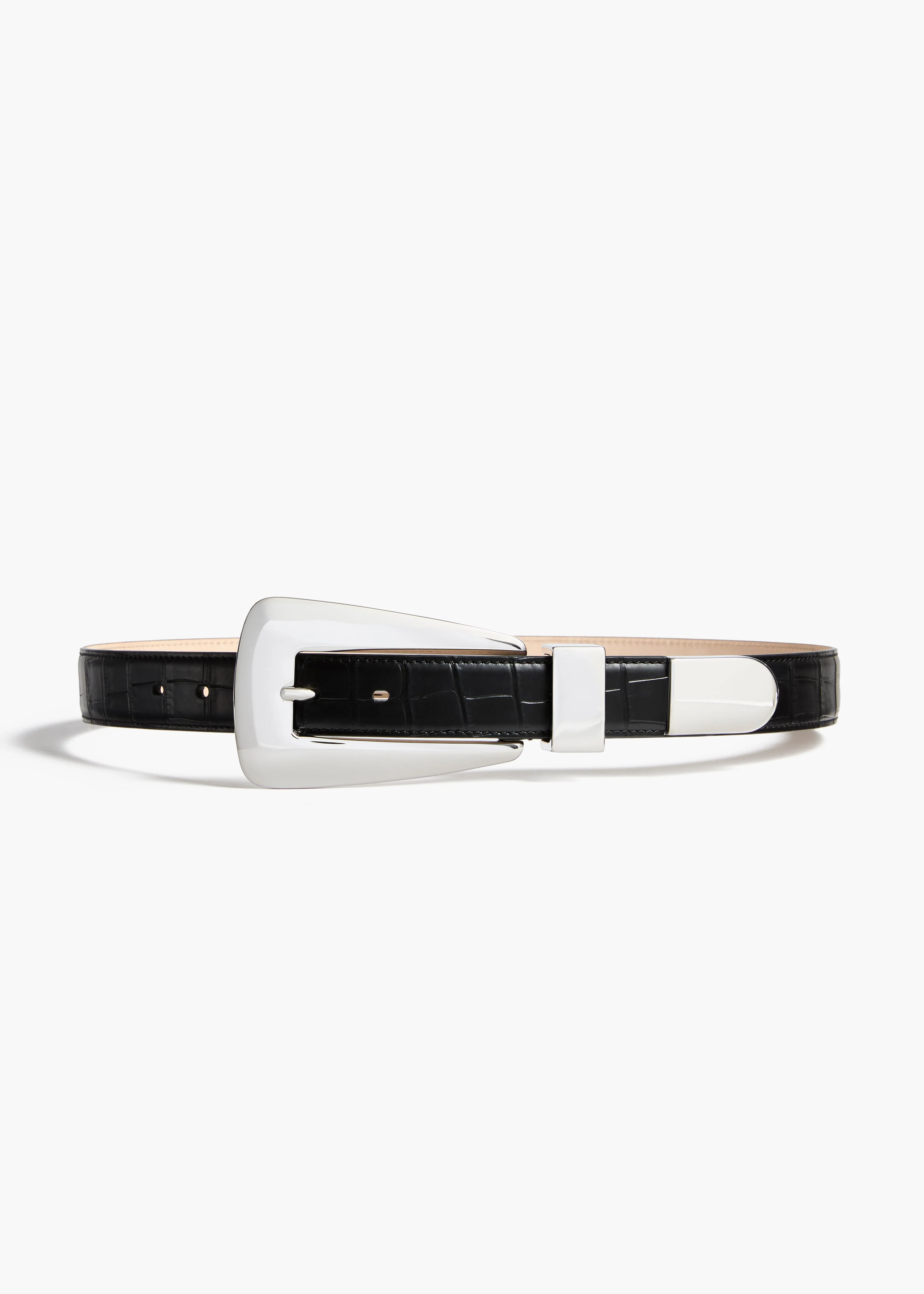 Khaite - Lucca Belt in Black Croc - Embossed Leather with Silver - Image 4