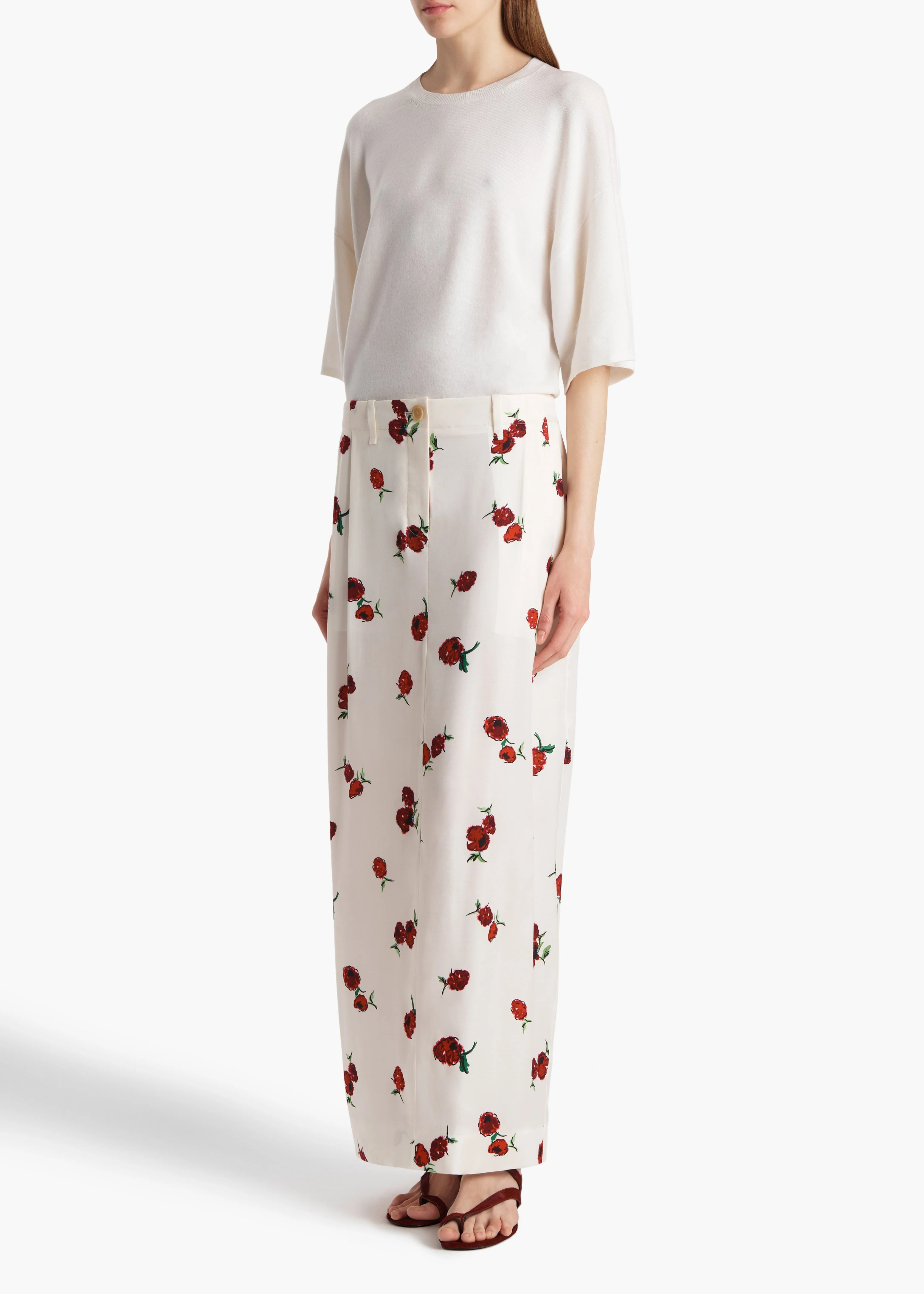Khaite - Lucian Skirt in Cream with Raspberry Print - Image 2