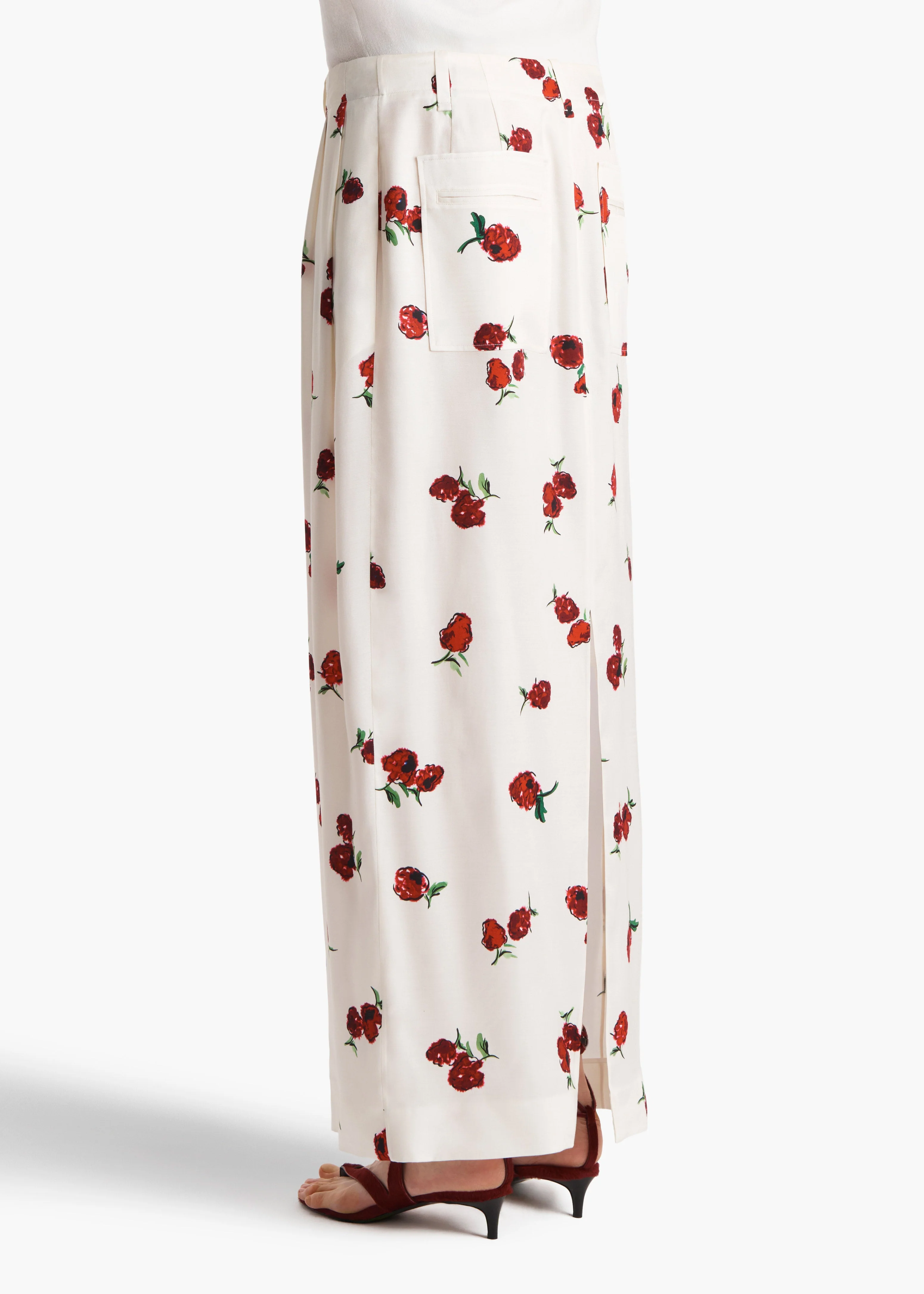 Khaite - Lucian Skirt in Cream with Raspberry Print - Image 4
