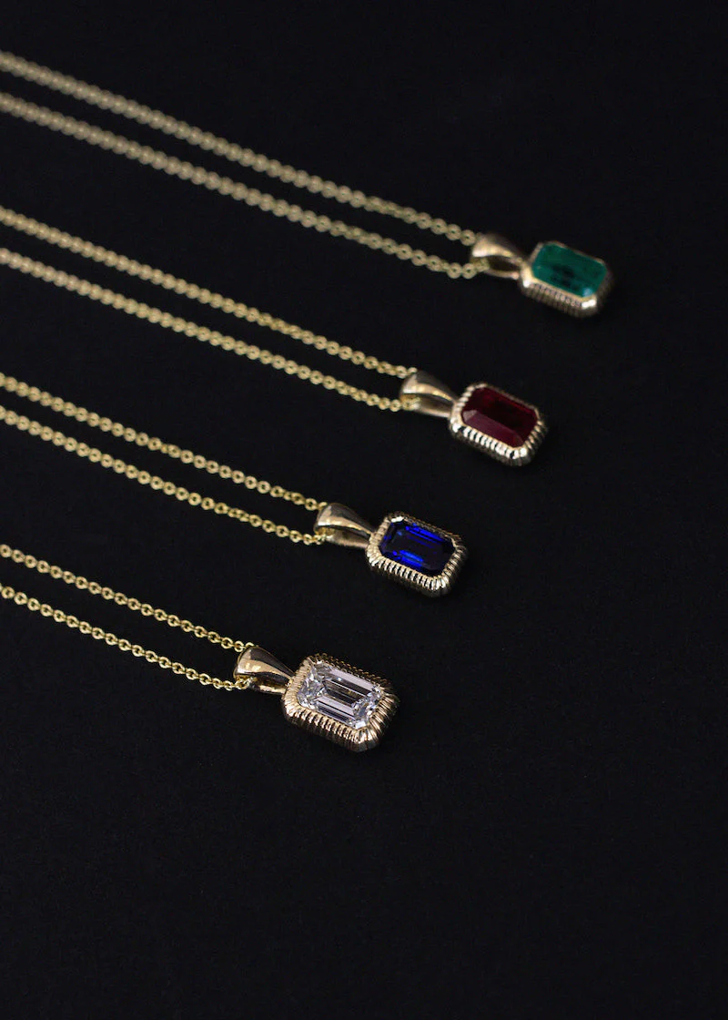 Kinn - Lyra Emerald Cut Pendant Blue Sapphire - Image 2
