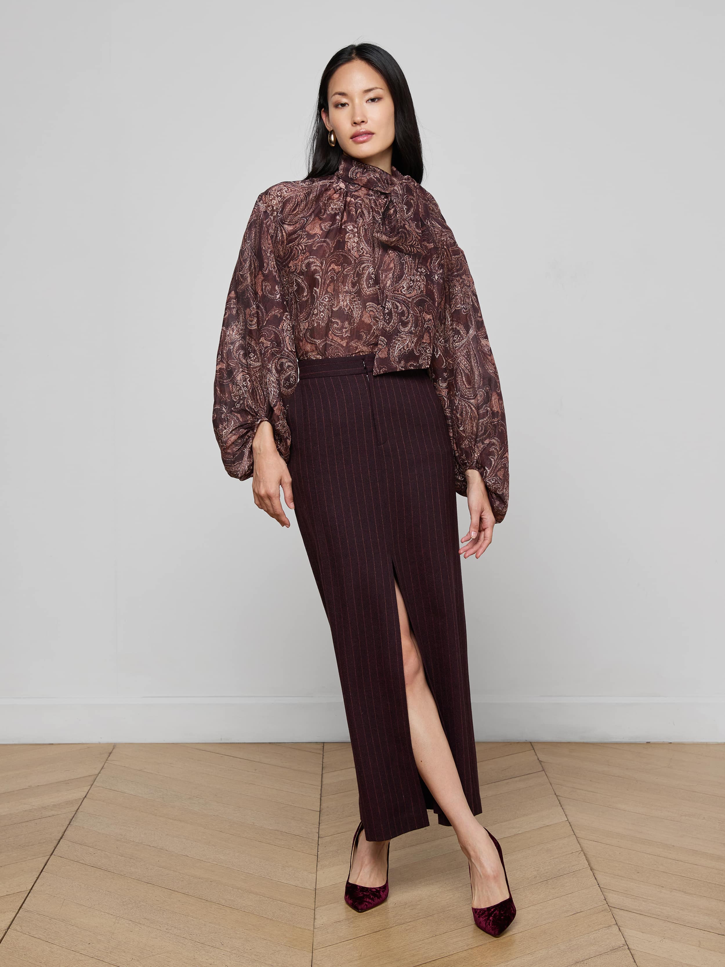 L'AGENCE - Maceline Pinstriped Maxi Skirt