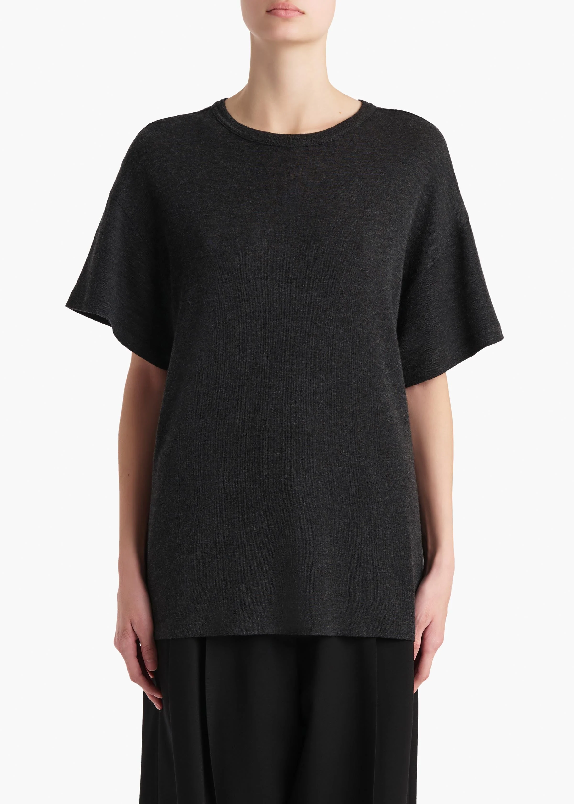 Khaite - Maeve T - Shirt in Charcoal Silk Cashmere Jersey - Image 10