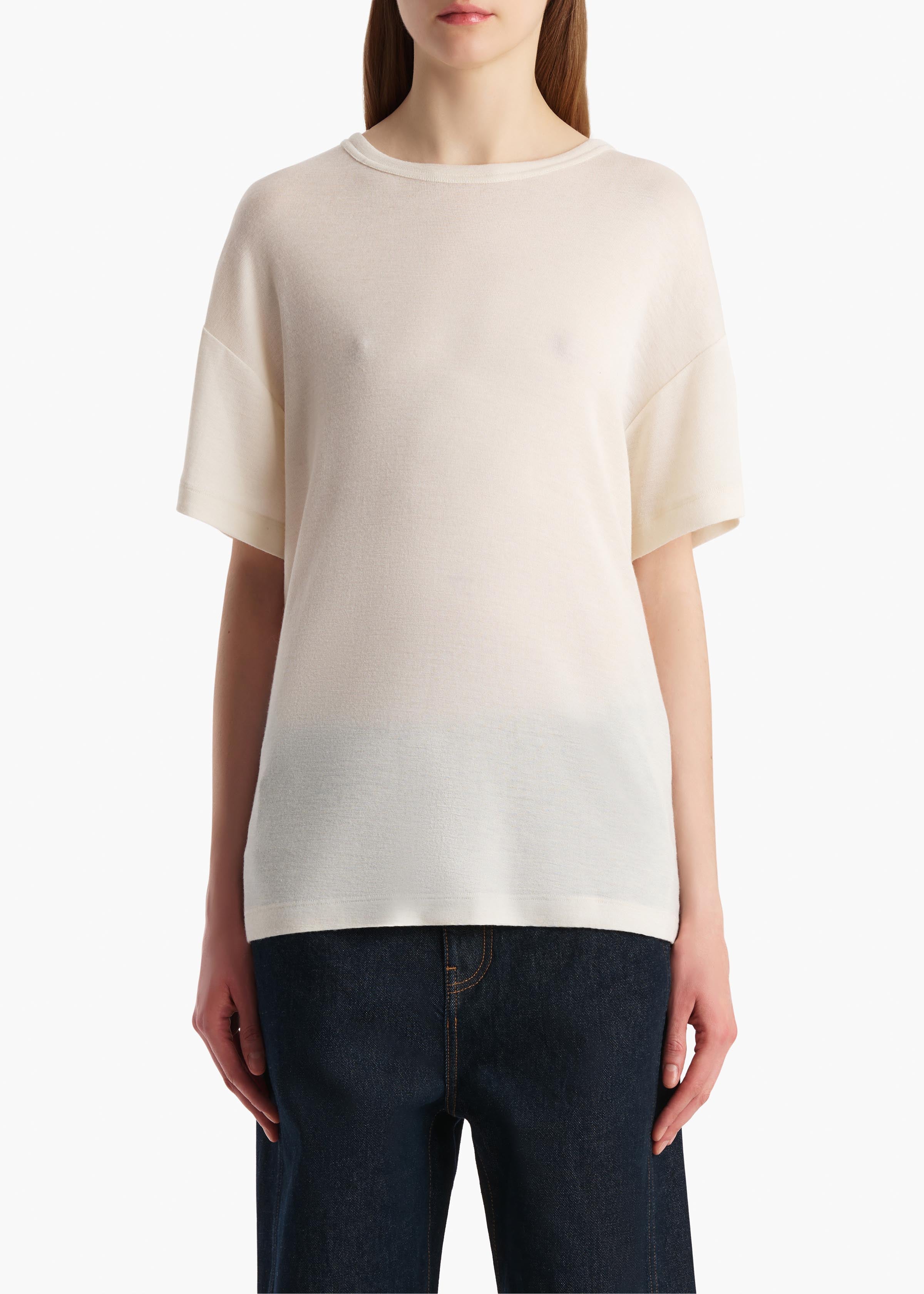 Khaite - Maeve T - Shirt in Cream Silk Cashmere Jersey - Image 10