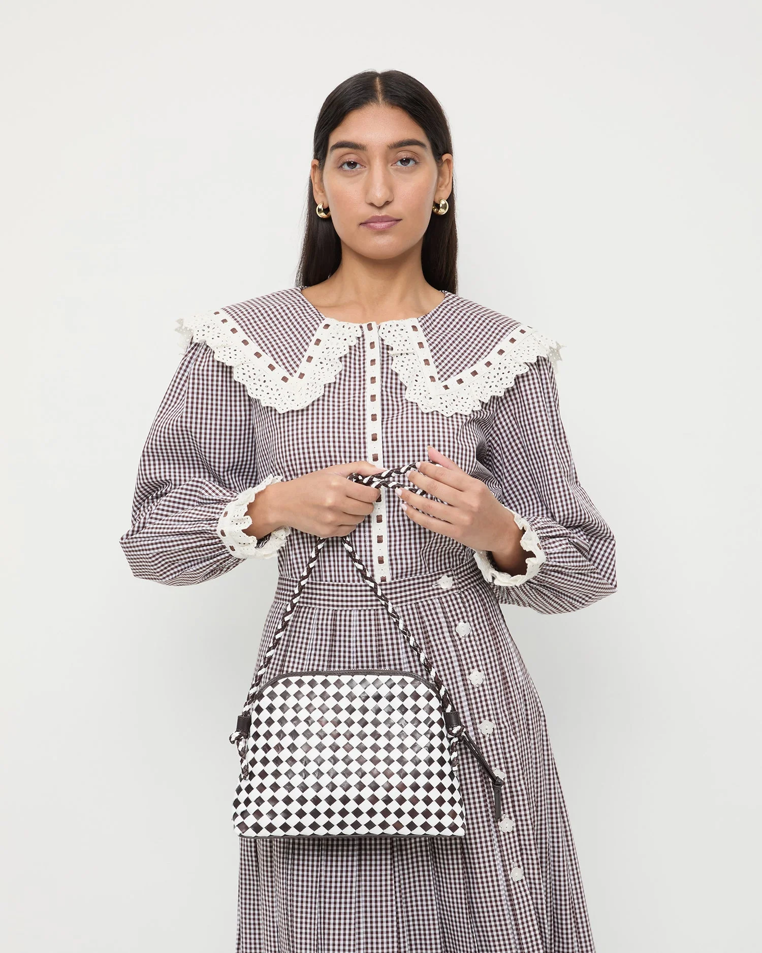 Loeffler Randall - Mallory Chocolate/White Woven Crossbody - Image 5