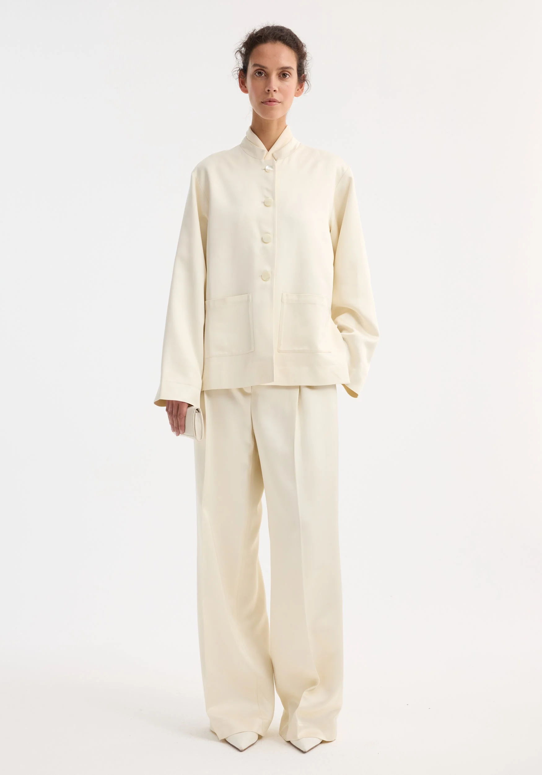 ROHE - Mandarin pearl button satin jacket | cream