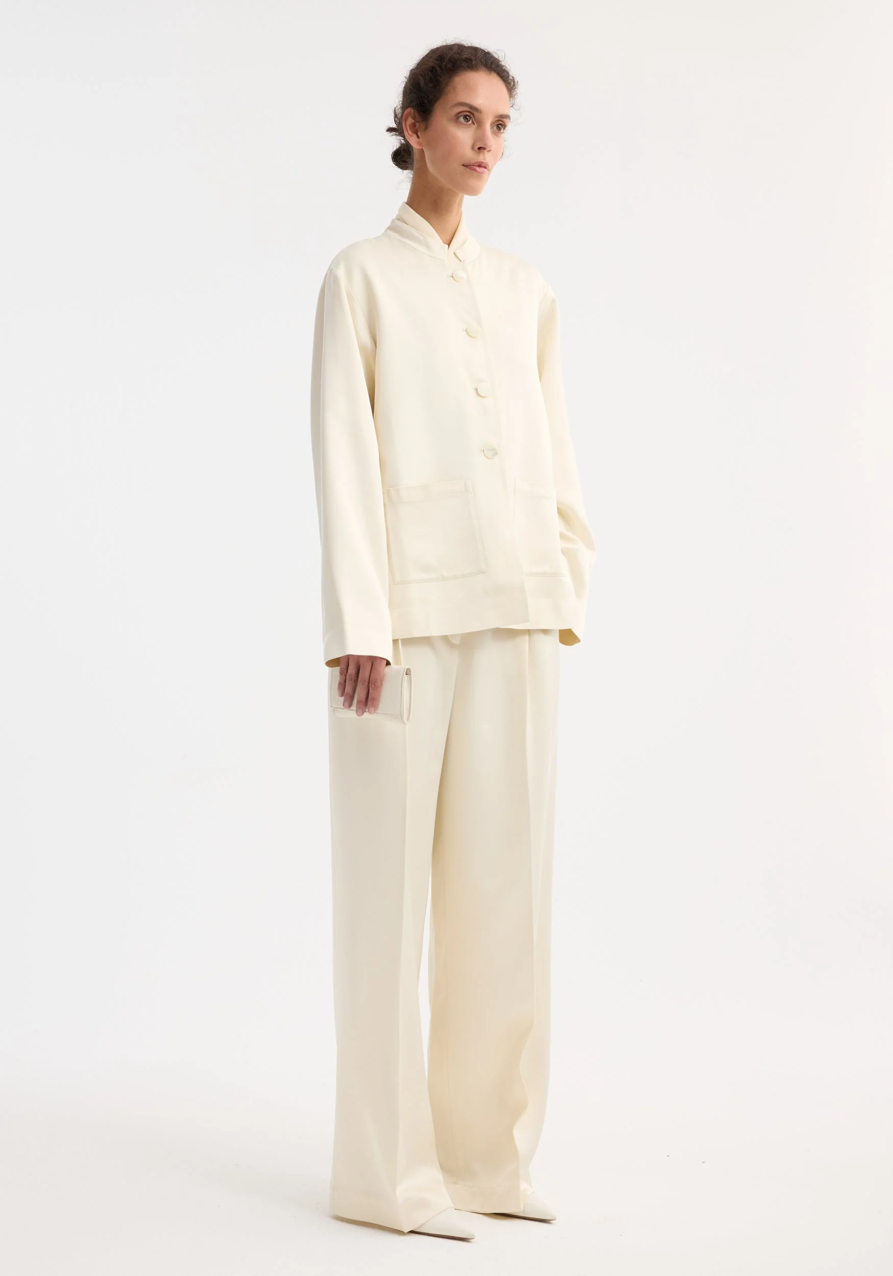ROHE - Mandarin pearl button satin jacket | cream - Image 3