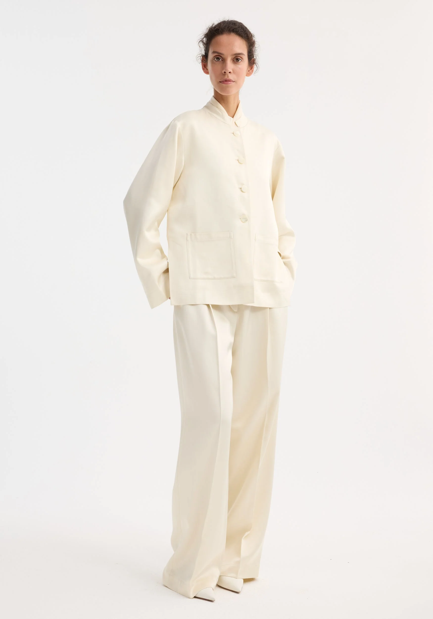 ROHE - Mandarin pearl button satin jacket | cream - Image 4