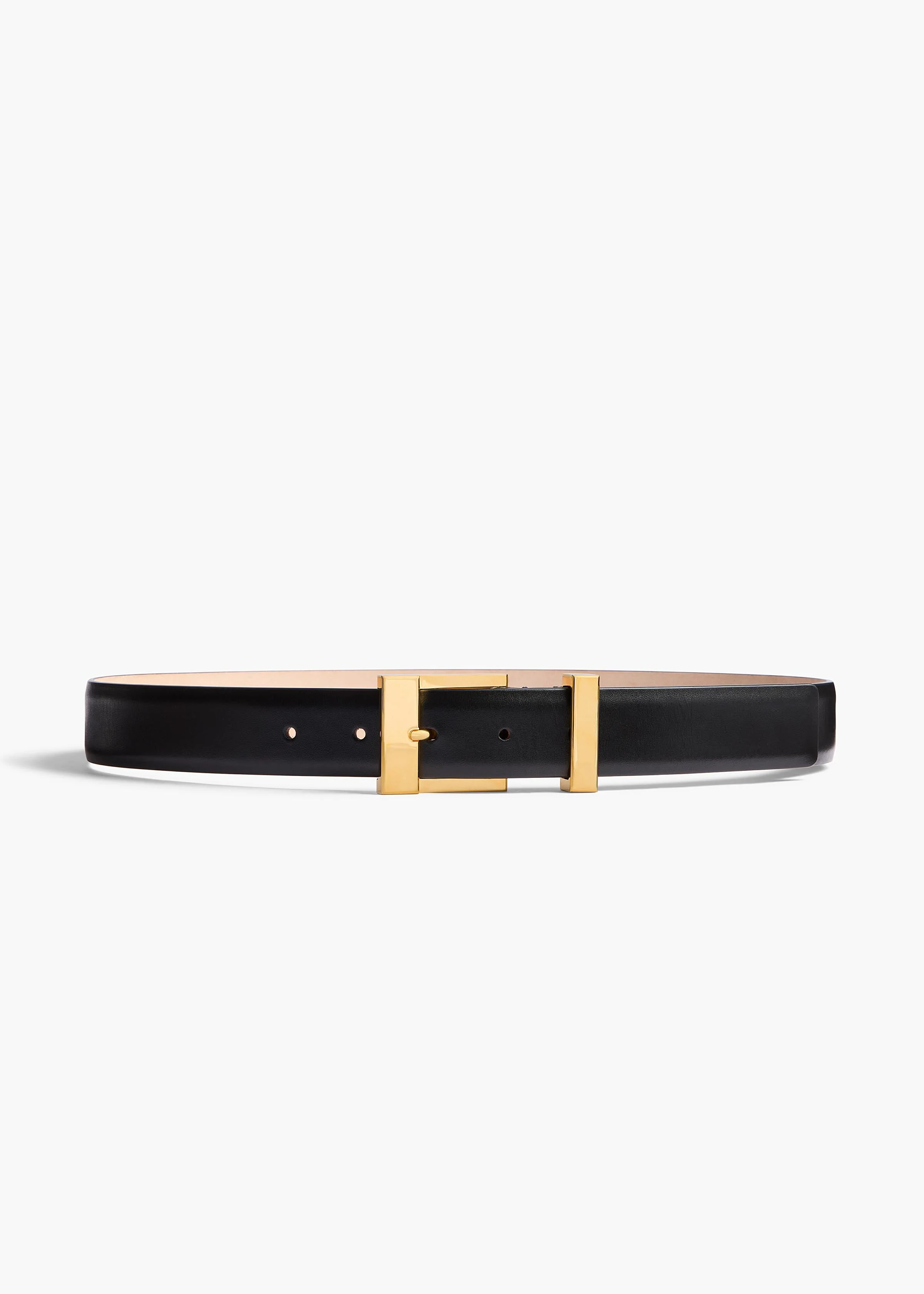 Khaite - Medium Manhattan Belt in Black Leather with Gold
