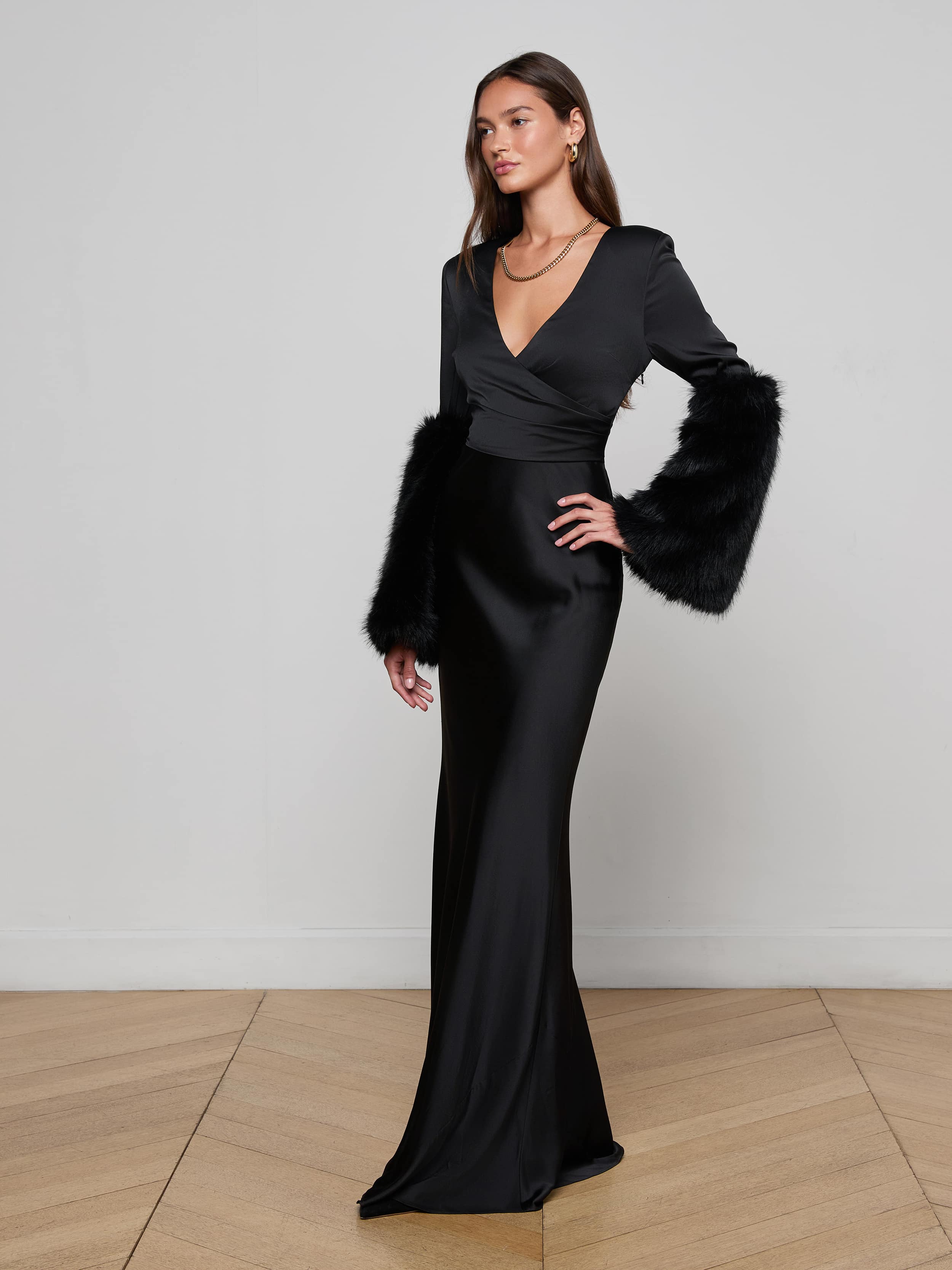 L'AGENCE - Manon Gown with Faux Fur - Image 3