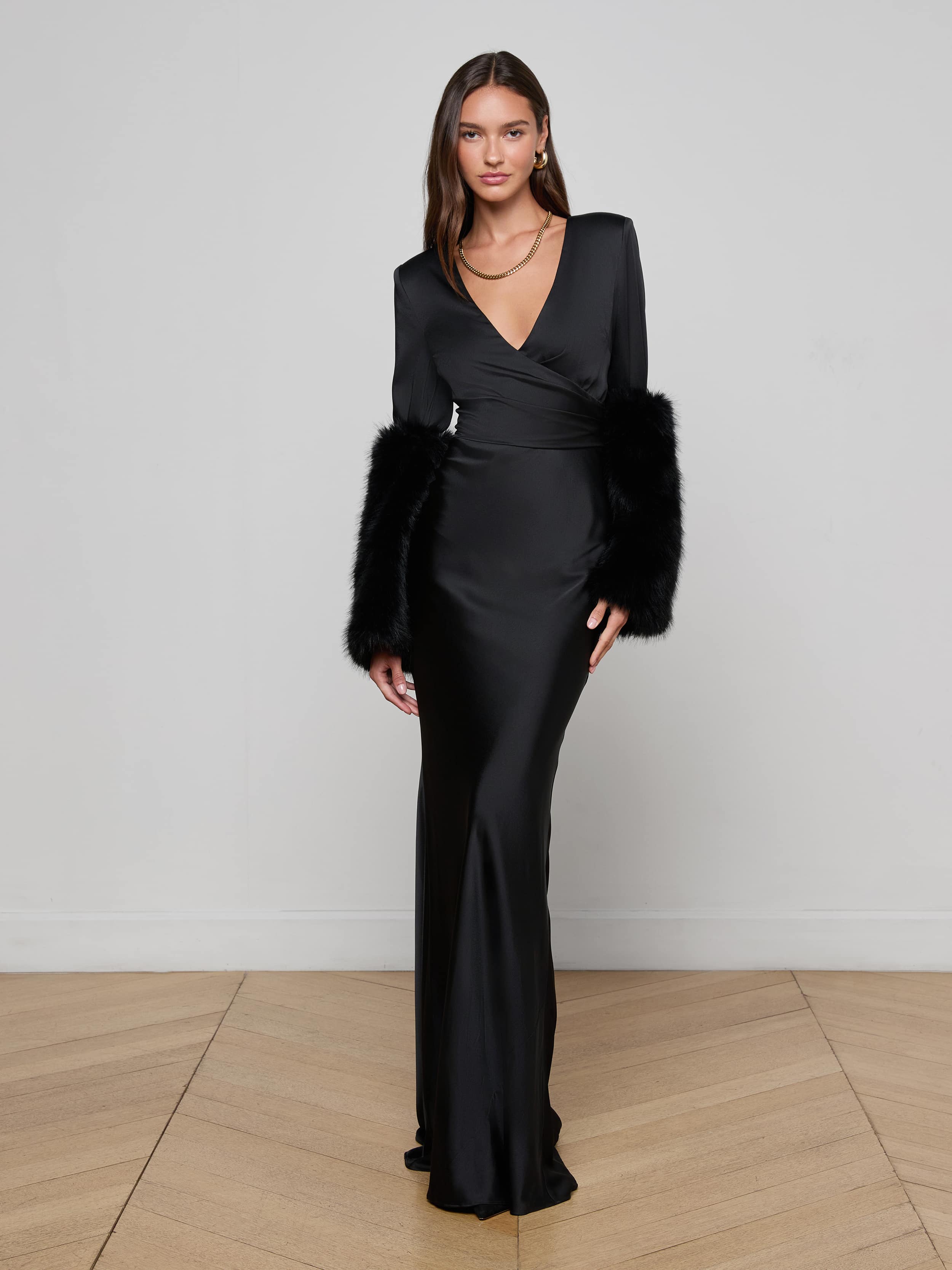 L'AGENCE - Manon Gown with Faux Fur - Image 9