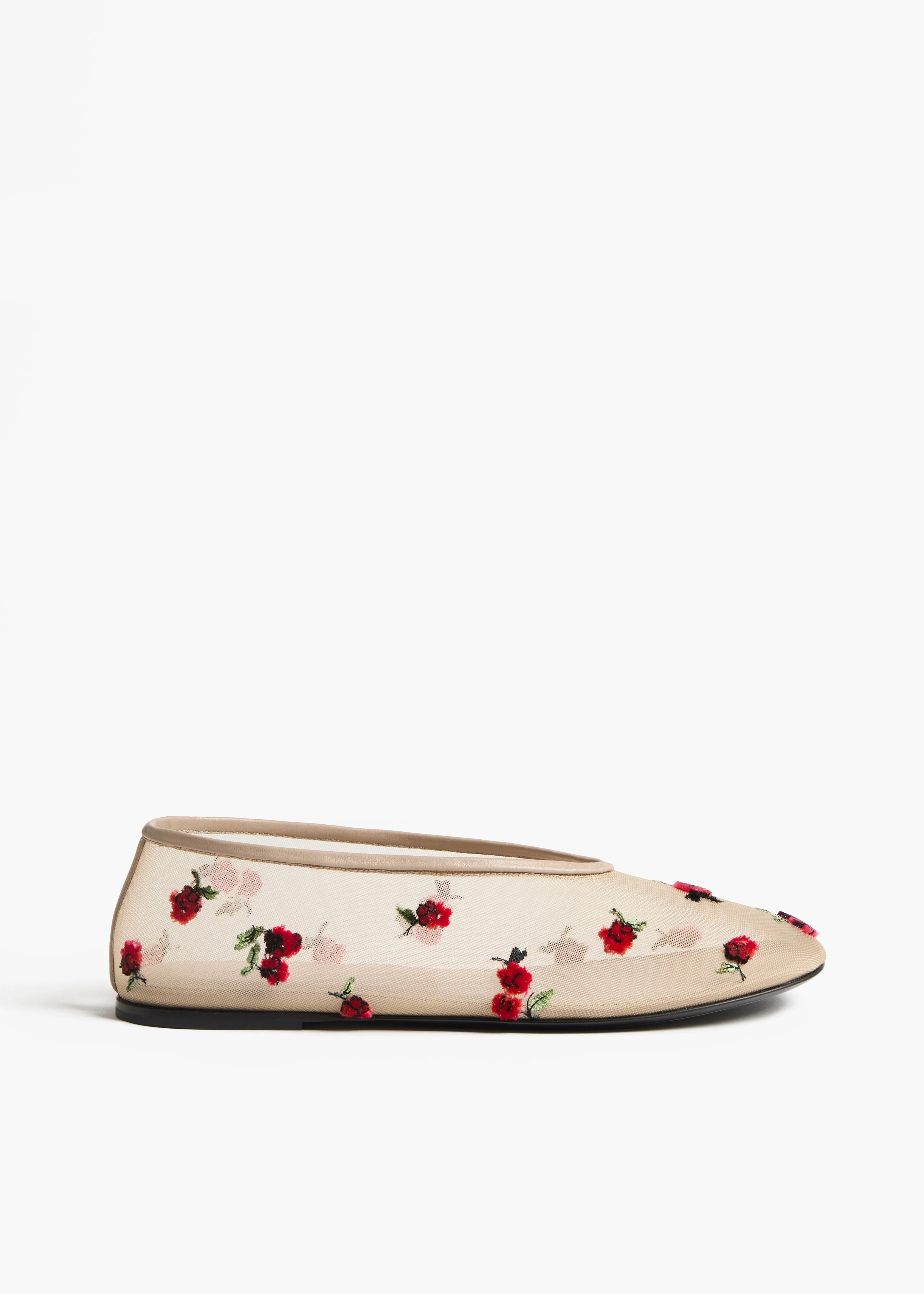 Khaite - Marcy Flat in Beige Mesh with Raspberry Embroidery - Image 5
