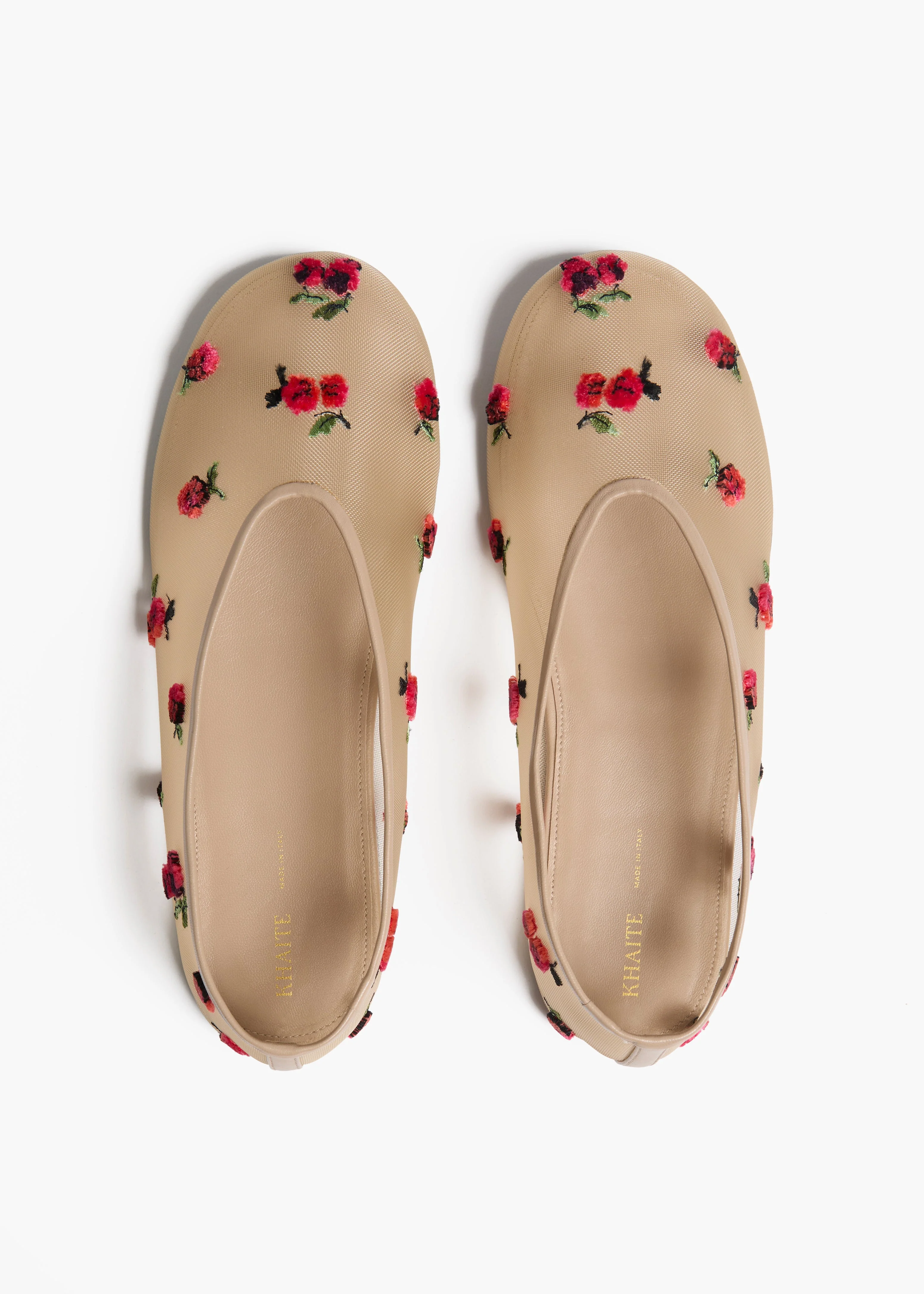 Khaite - Marcy Flat in Beige Mesh with Raspberry Embroidery - Image 7