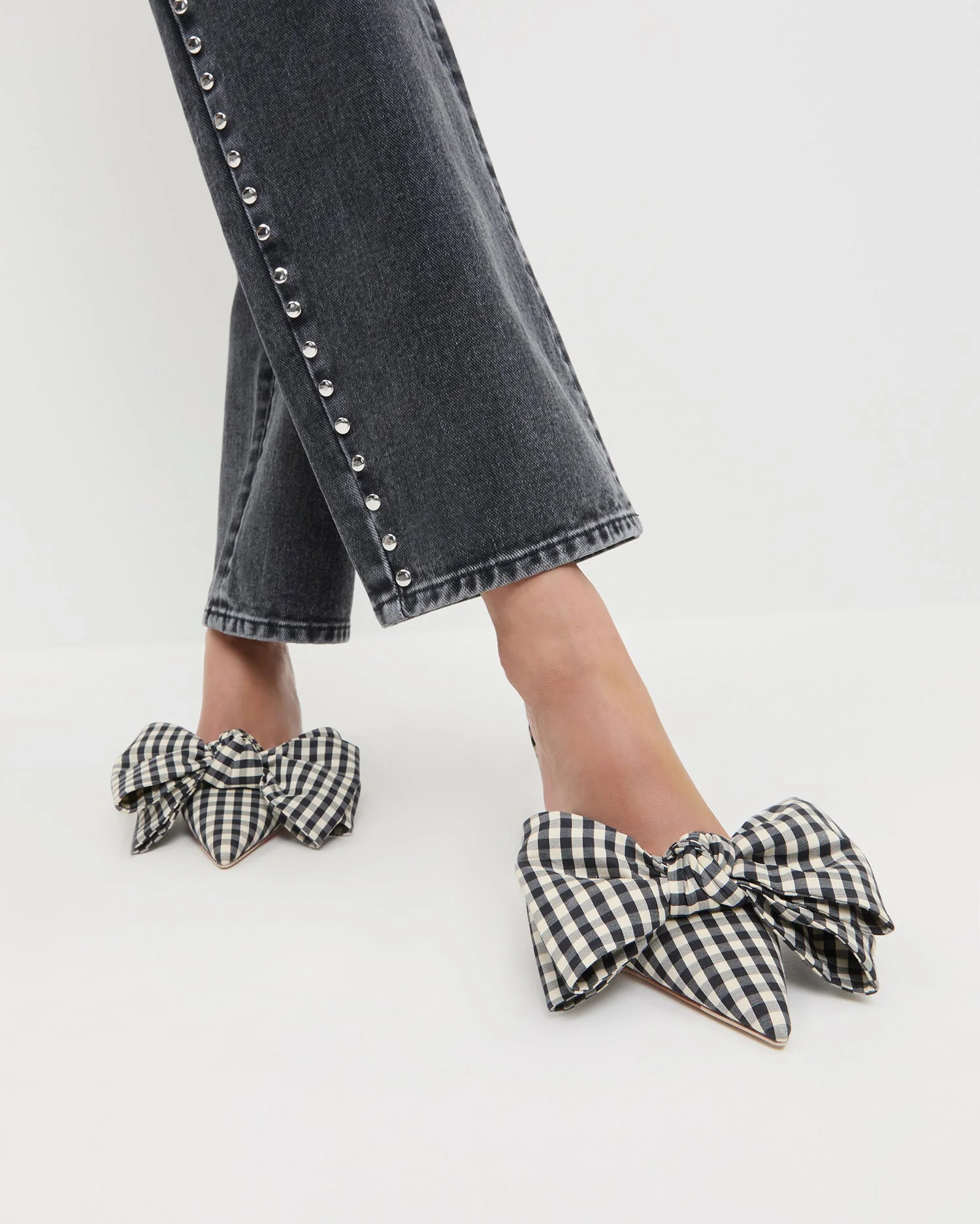 Loeffler Randall - Margot Black/White Gingham Bow Mule - Image 2