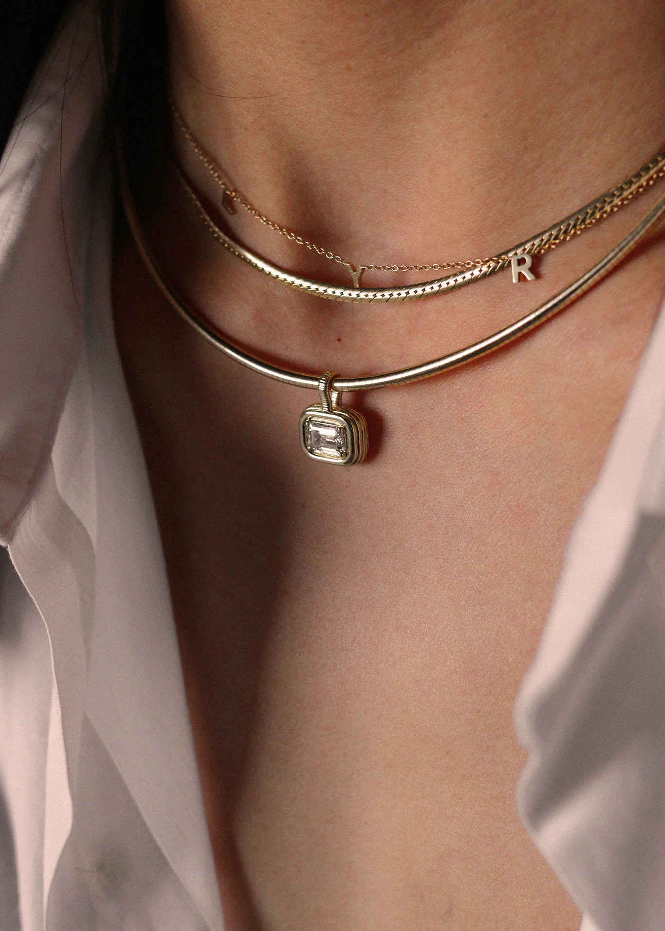 Kinn - Margot Pendant Emerald Cut Diamond Necklace - Image 2