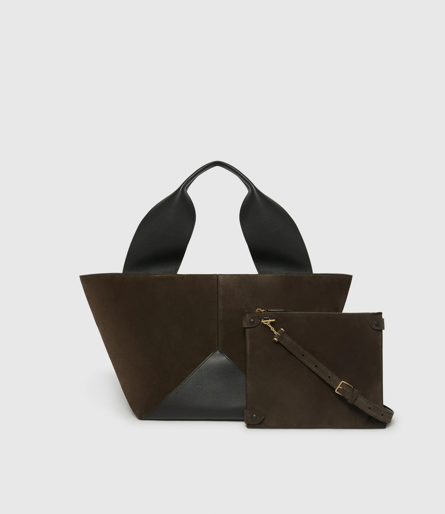 Metier - Market Bag Suede Chocolate and Smooth Calfskin Black - Image 2