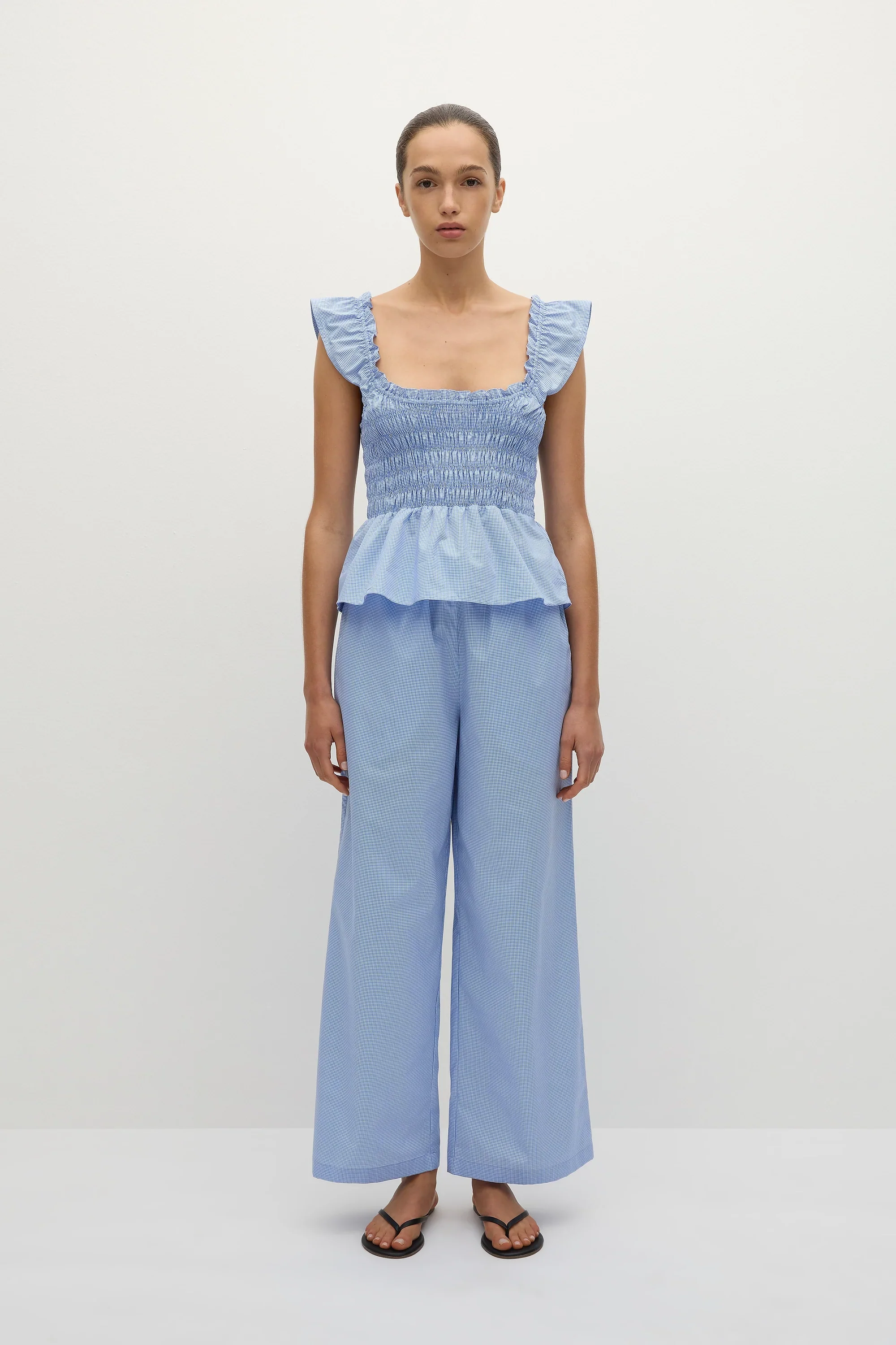 Faithfull - Martine Pant Micro Gingham Soft Blue - Final Sale