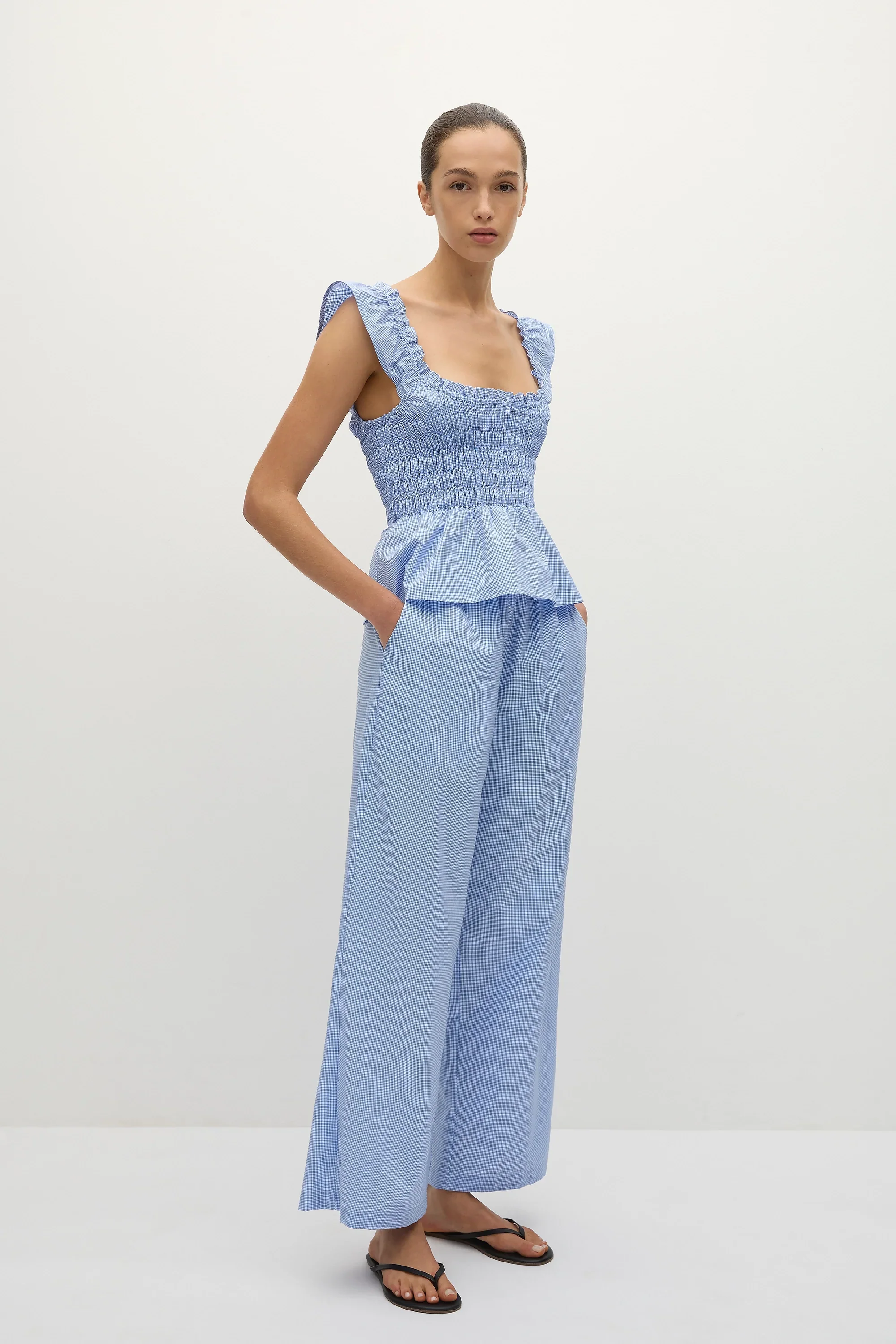 Faithfull - Martine Pant Micro Gingham Soft Blue - Final Sale - Image 3