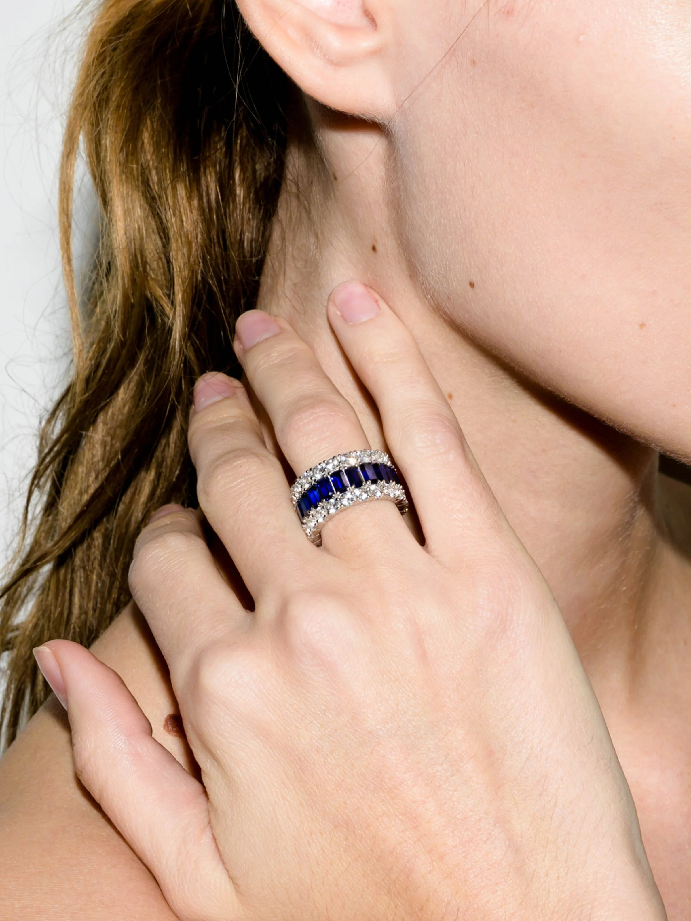 Dorsey - MAXIME THREE - ROW RING IN LAB BLUE SAPPHIRE AND MOISSANITE - Image 3