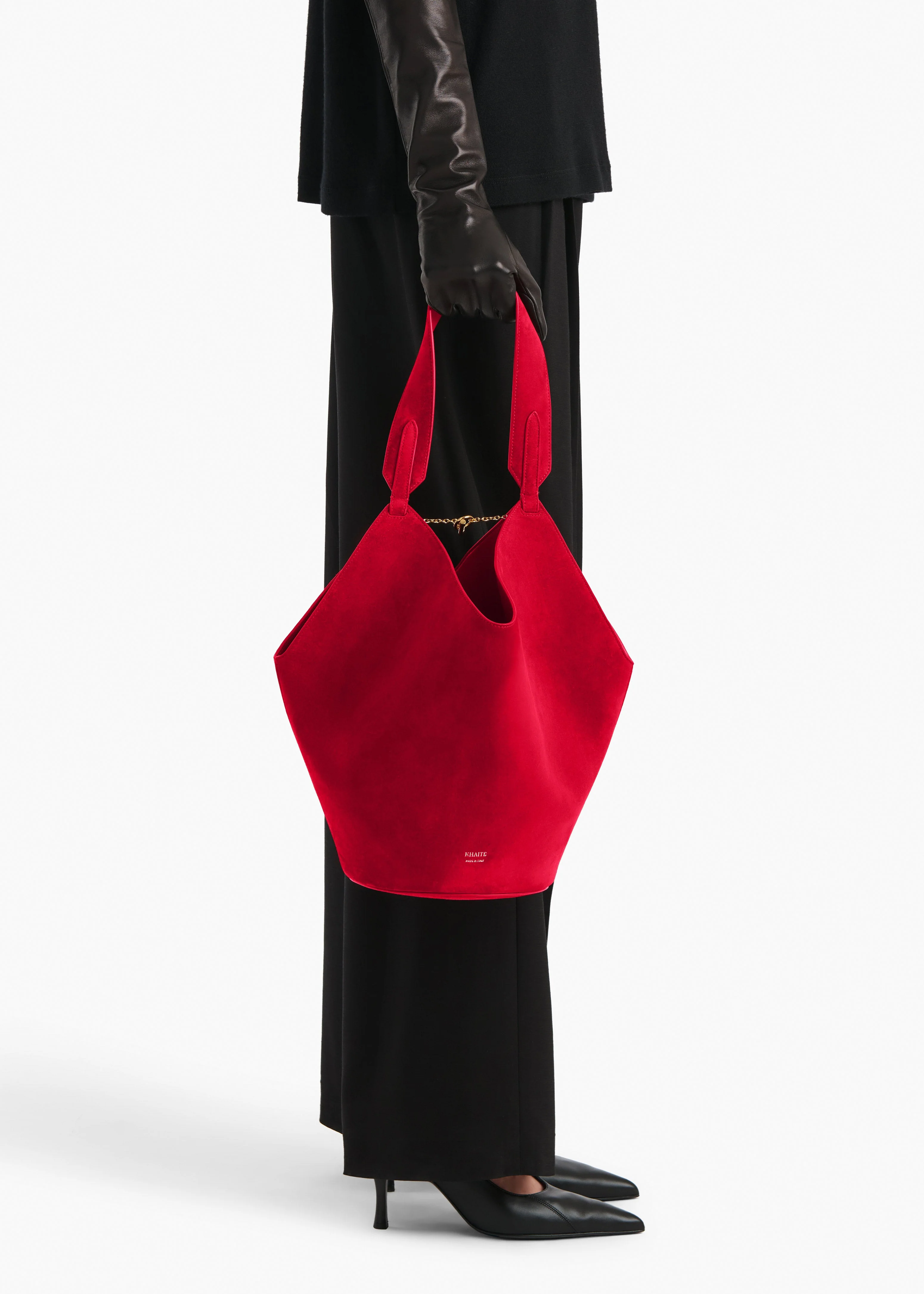 Khaite - Small Lotus Tote in Ruby Suede - Image 11
